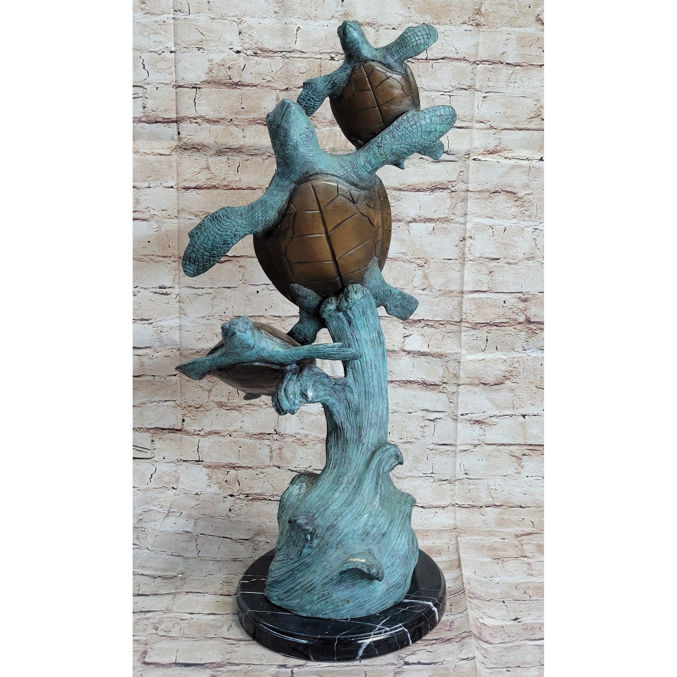 Sea Turtles Bronze Statue Sculpture Marine Wildlife Ocean Sea Decor Original Art