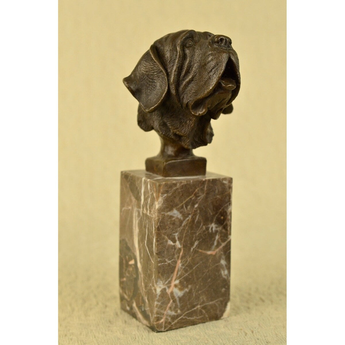 Saint Bernard Head Bust Bronze Sculpture Bookend Book End Statue Marble Base Art