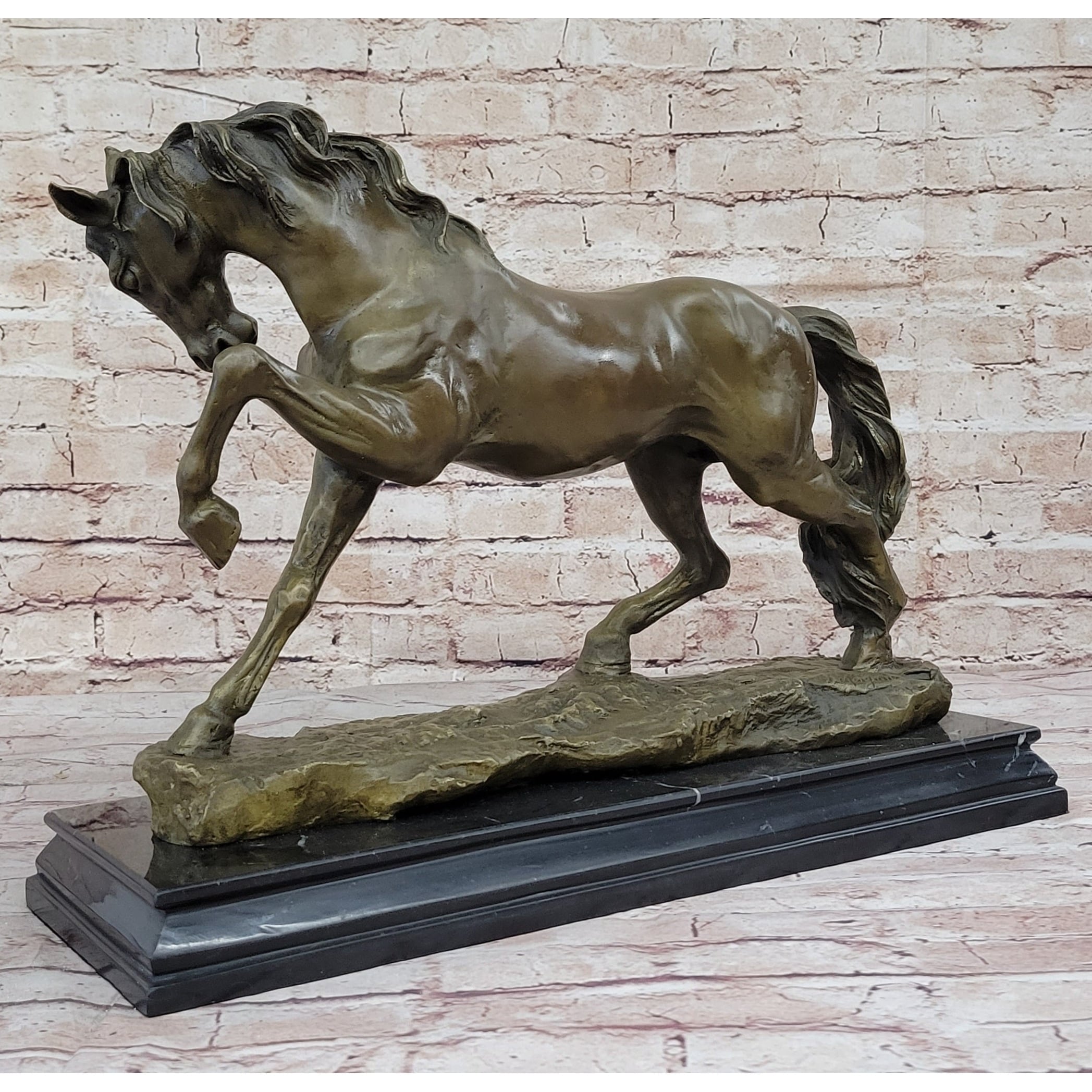 Thoroughbred Horse Show Dressage Stallion Mare Bronze Sculpture Statue Figure On Marble Base