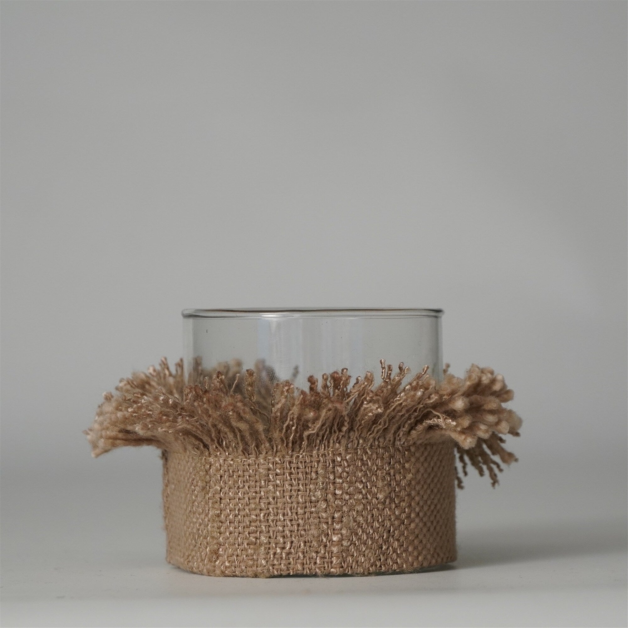 Votive 3x3 Wrapped in Natural Fabric- A