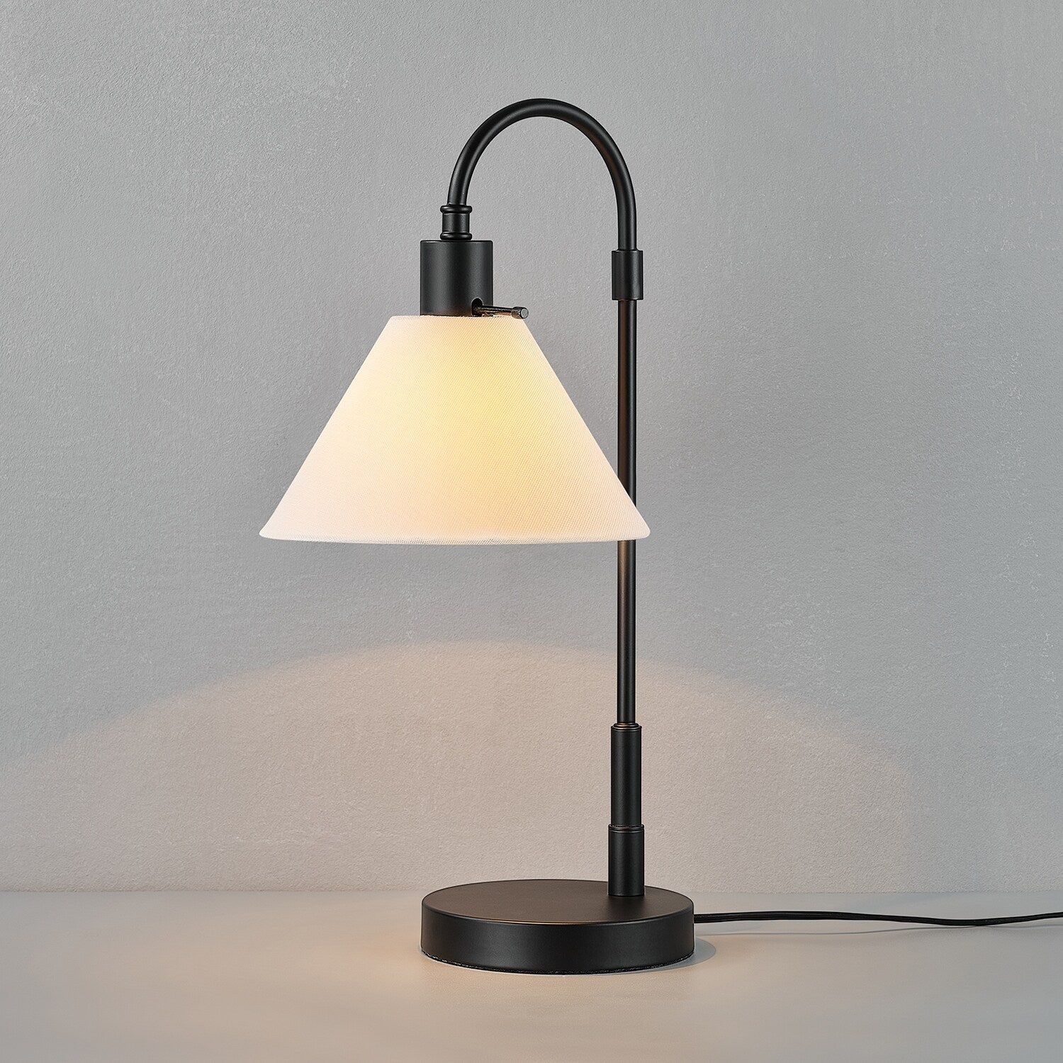 20 Matte Black Table Lamp with White Fabric Shade - 9