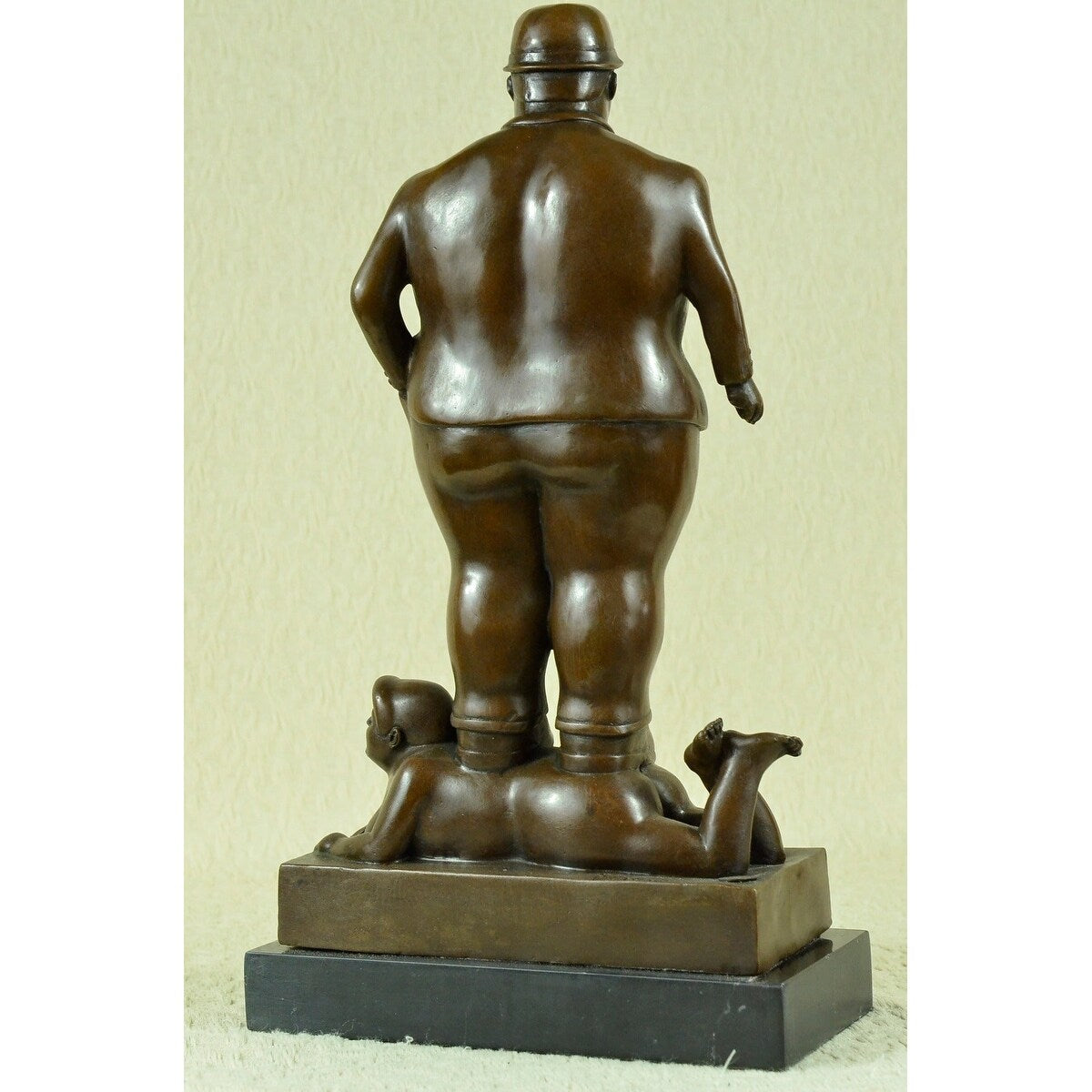 Signed Large Botero English Man Standing Over His Wife Bronze Sculpture Statue