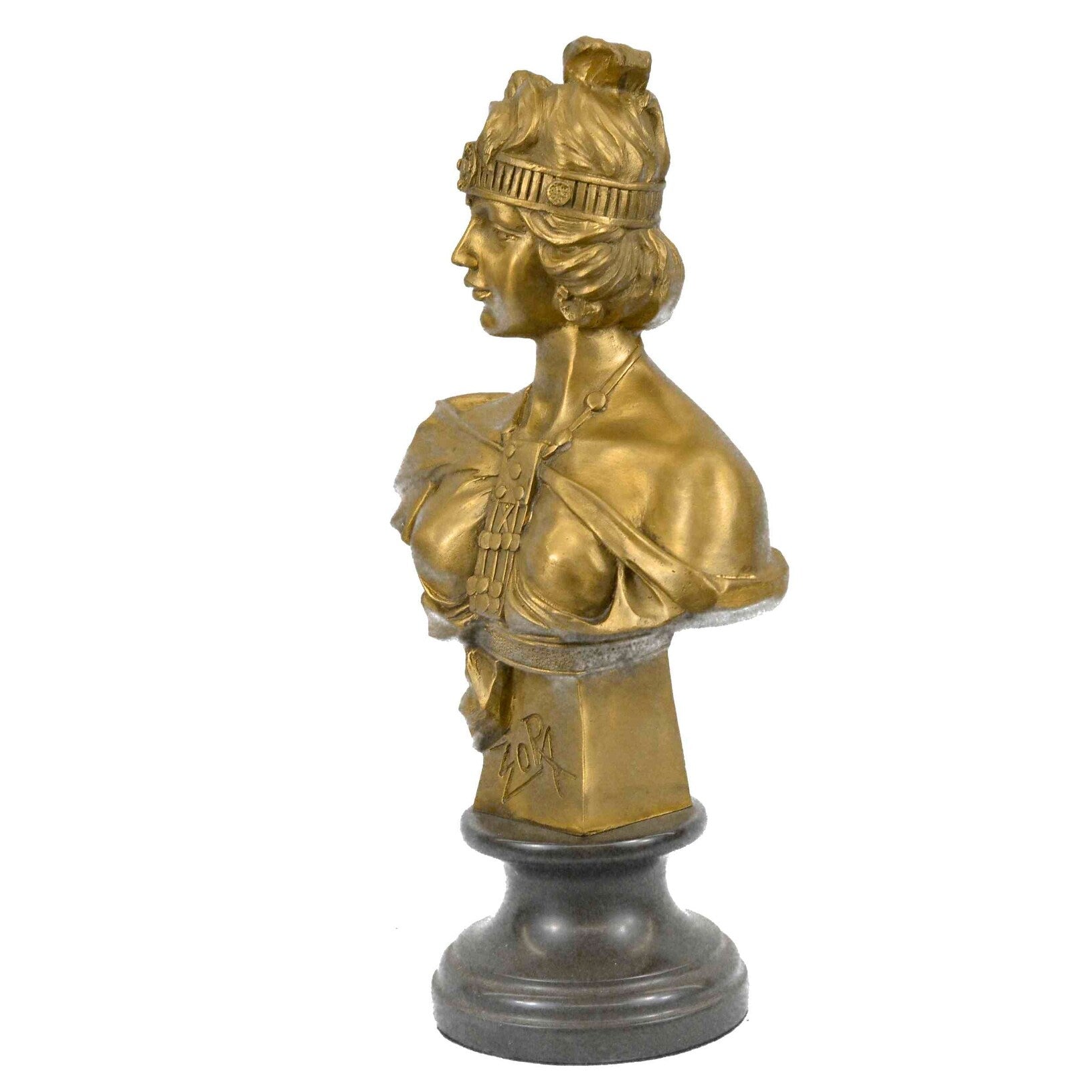 Bronze Lady Bust Patina Art Nouveau Victorian On Marble Base Hotcast Figure Sale