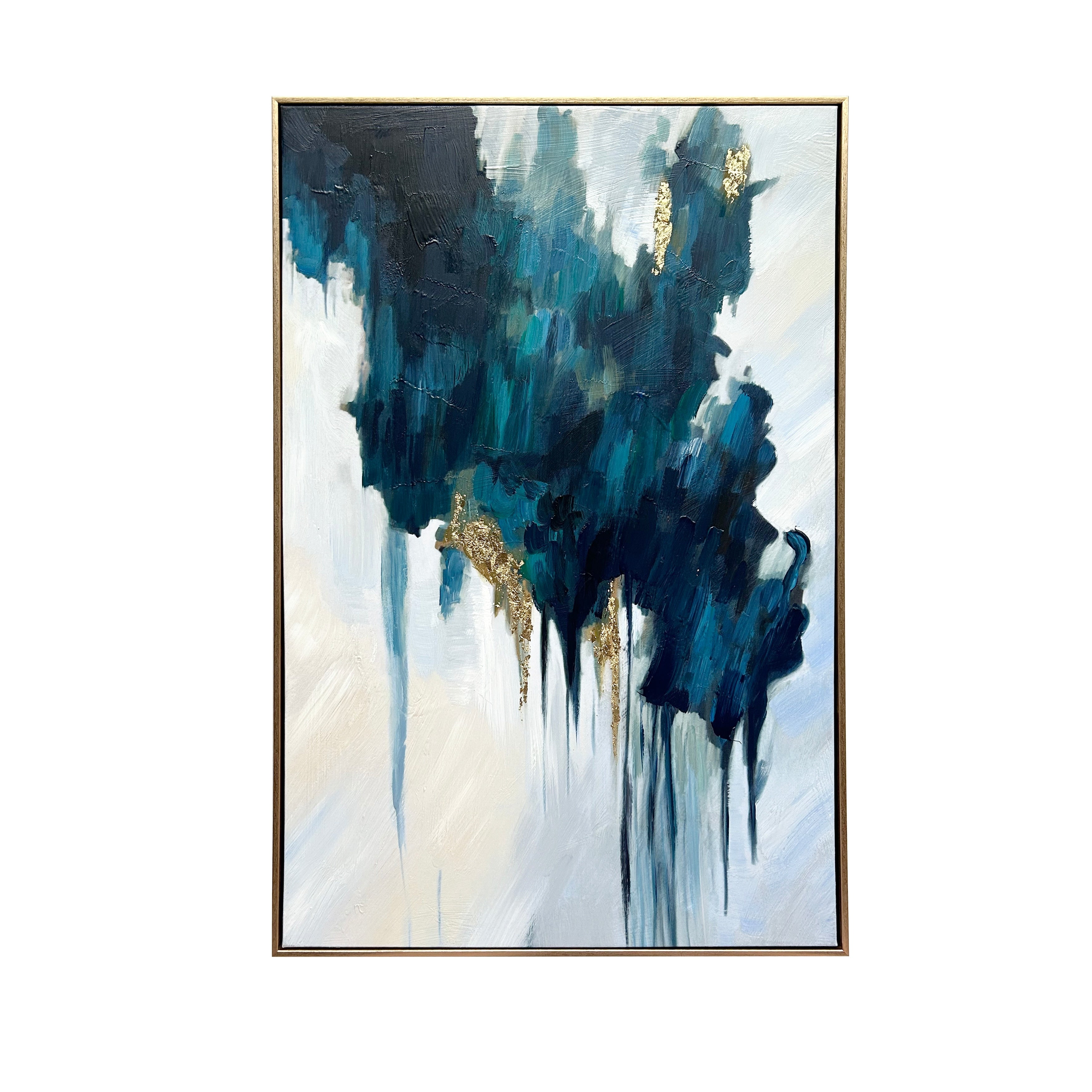 Turquoise Glimmer Abstract Hand Painted Floating Framed Wall Art Print, 24x36 Inches by Gallery 57