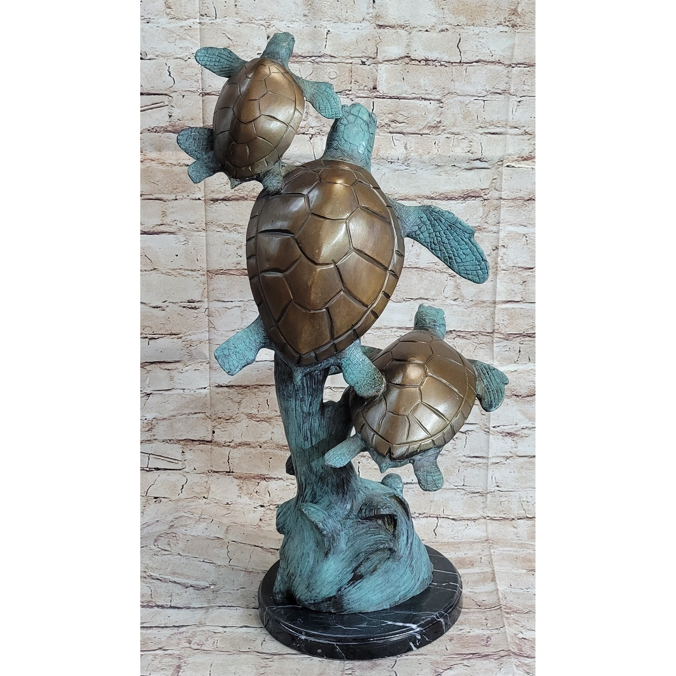 Sea Turtles Bronze Statue Sculpture Marine Wildlife Ocean Sea Decor Original Art