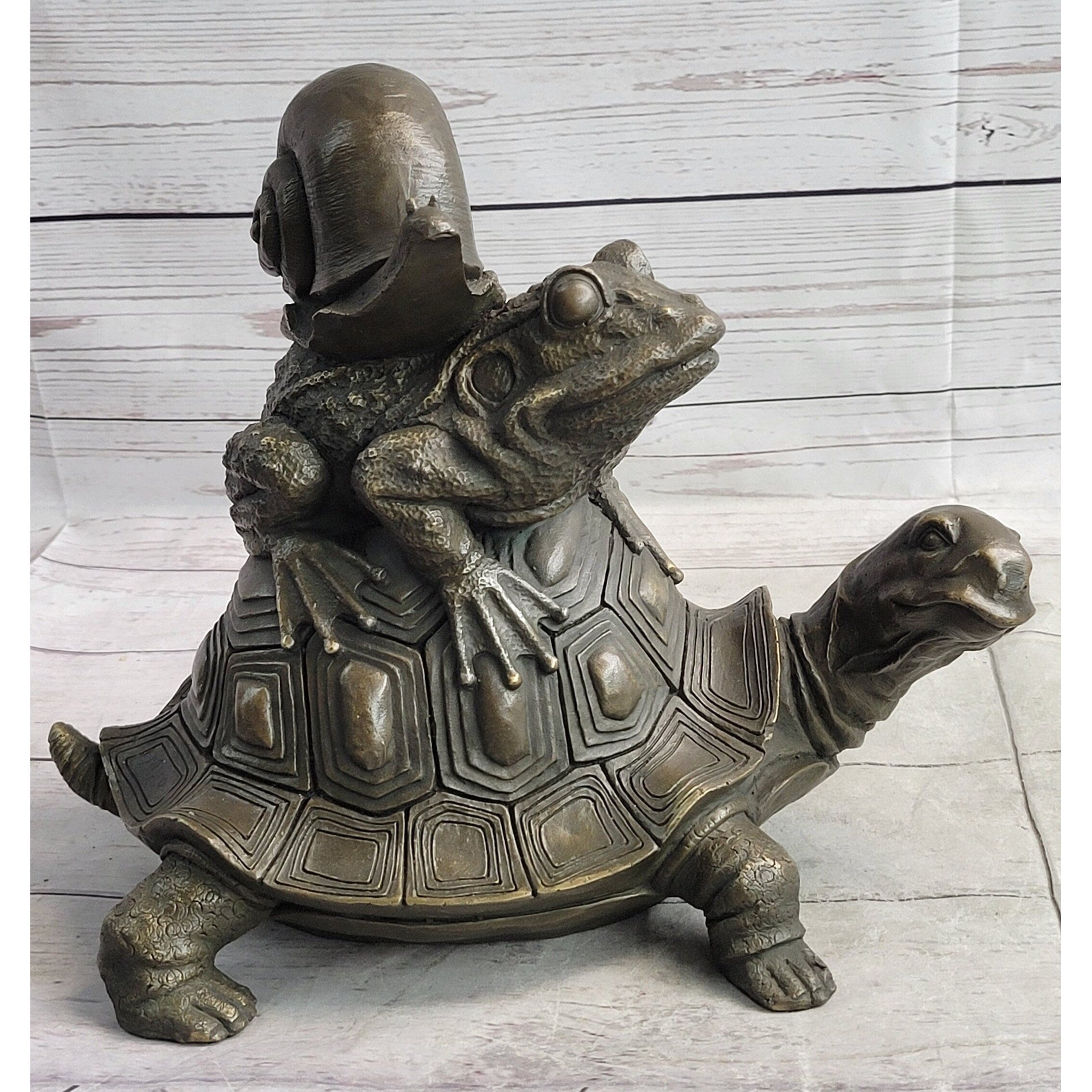 Tortoise Frog Snail Bronze Metal Figurine Sculpture Original Signed Art Figure