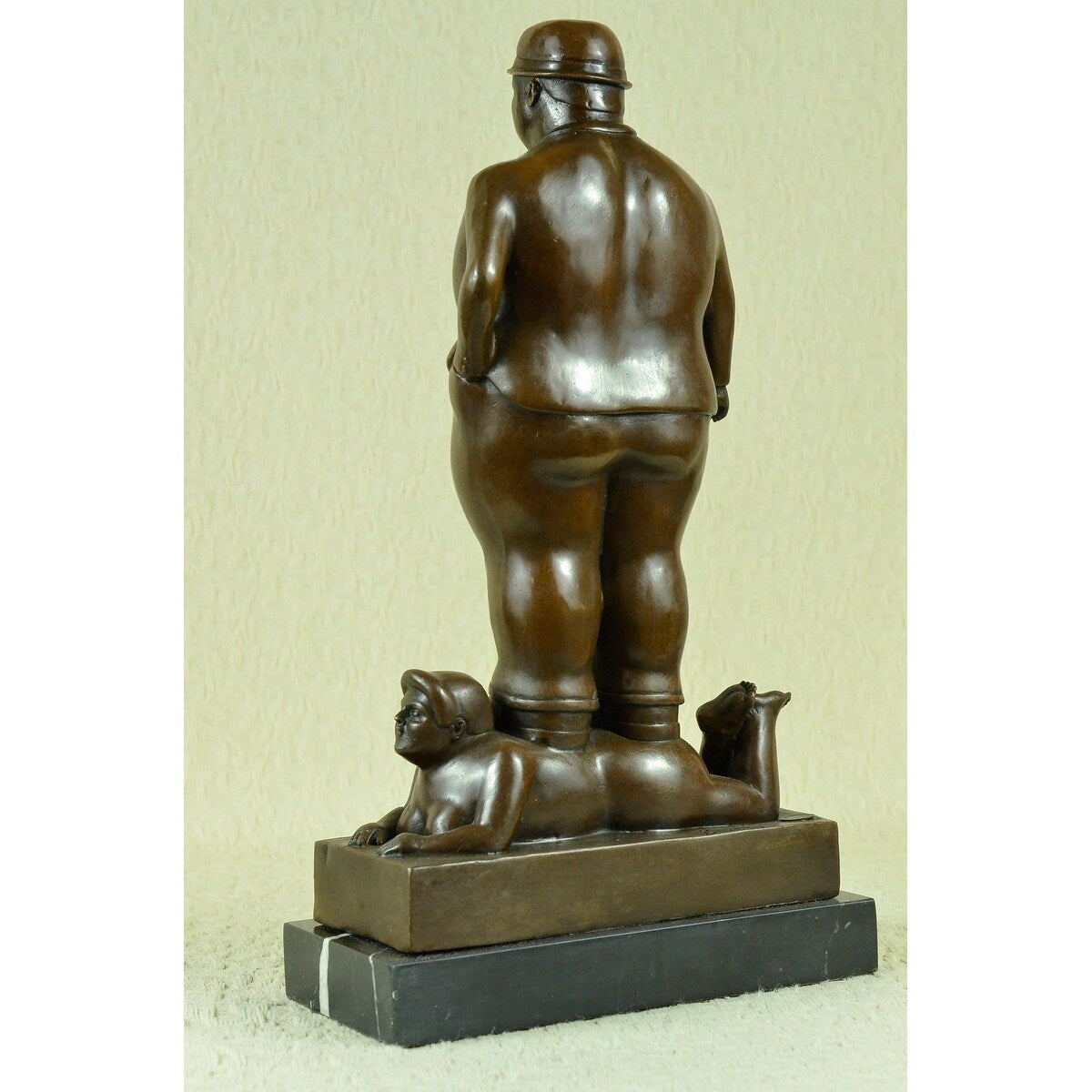 Signed Large Botero English Man Standing Over His Wife Bronze Sculpture Statue