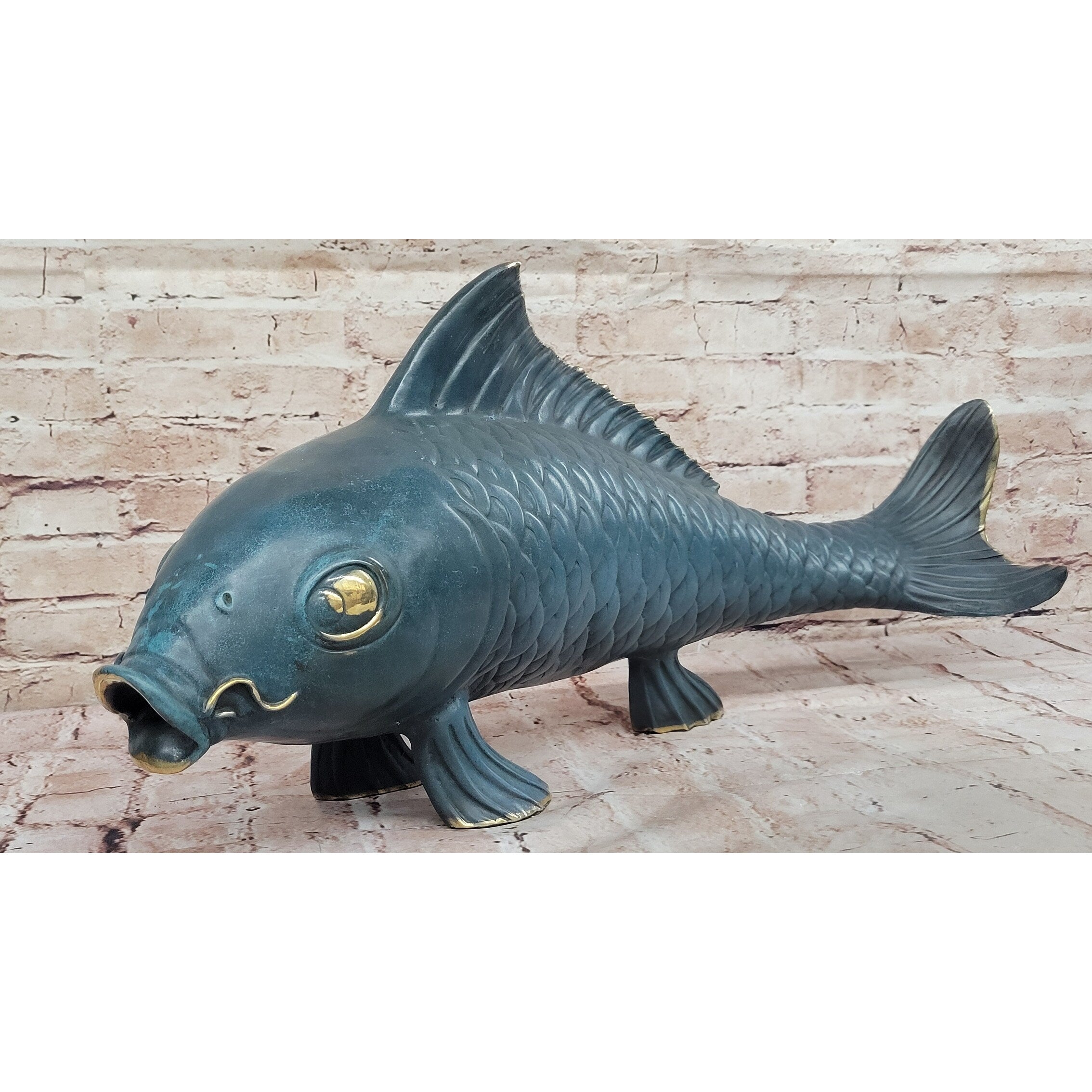 Bronze Koi Fish Sculpture – Large Decorative Asian-Inspired Art Piece With Gold Accents