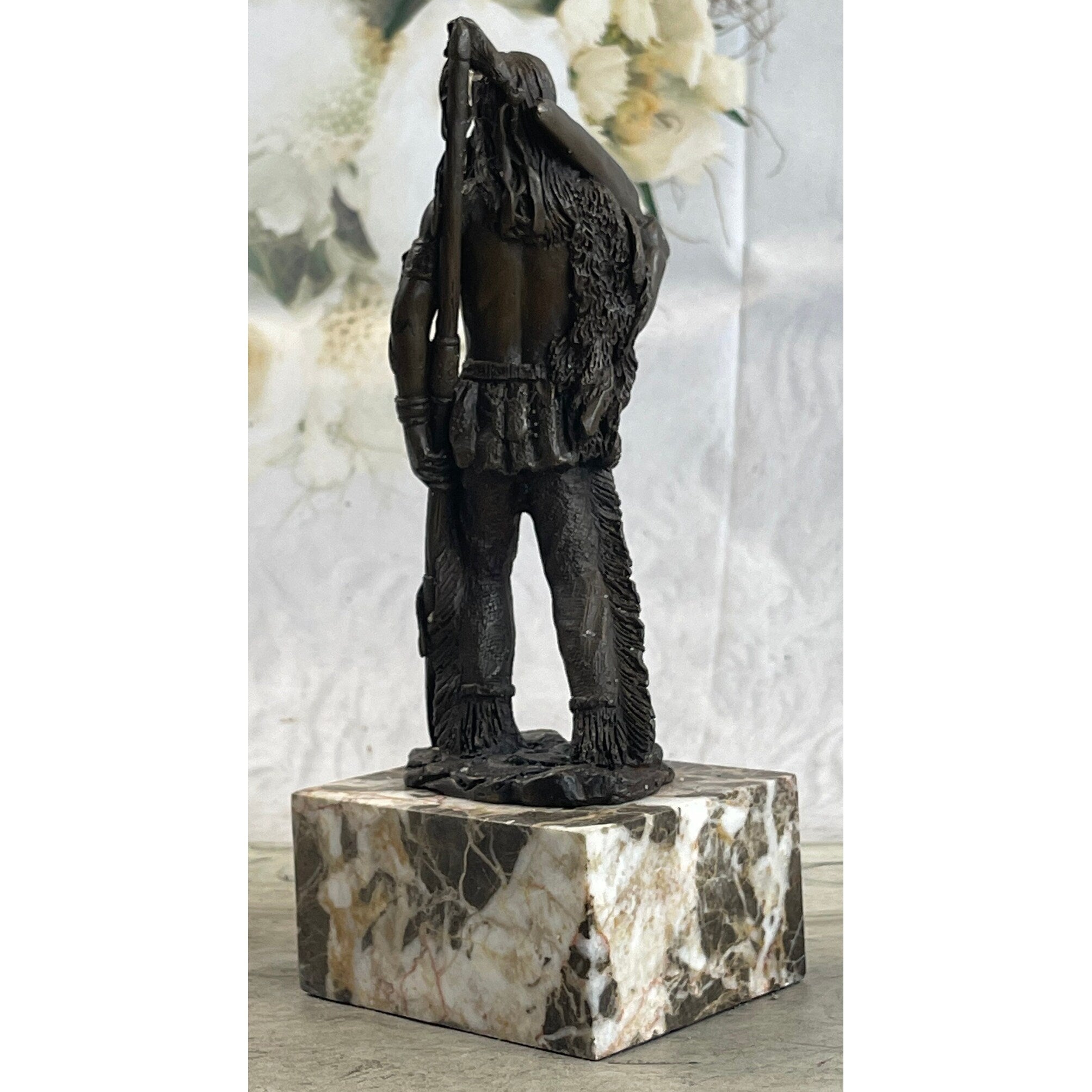 Signed American Warrior By Coypel Bronze Bookend Statue Sculpture Art Decor Gift