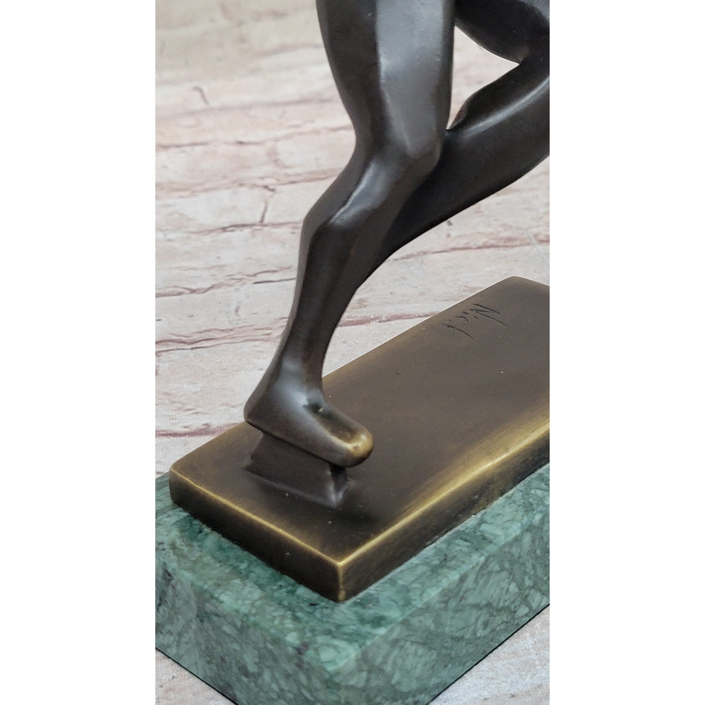 Abstract Hockey Player Bronze Metal Statue Sculpture Trophy On Green Marble Base