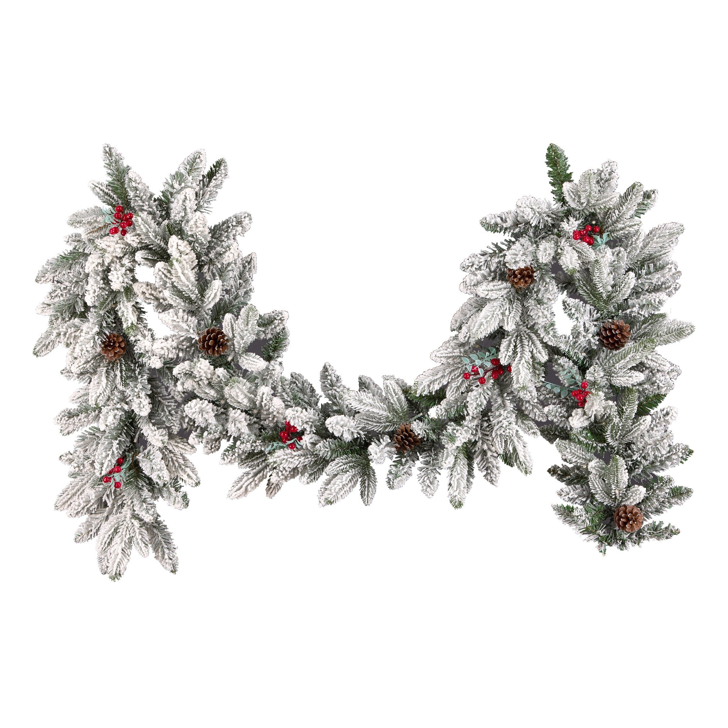 National Tree Company 9 ft. Pre-lit Feel Real Snowberry Pine Artificial Christmas Garland with Red Berries, Cypress Tips