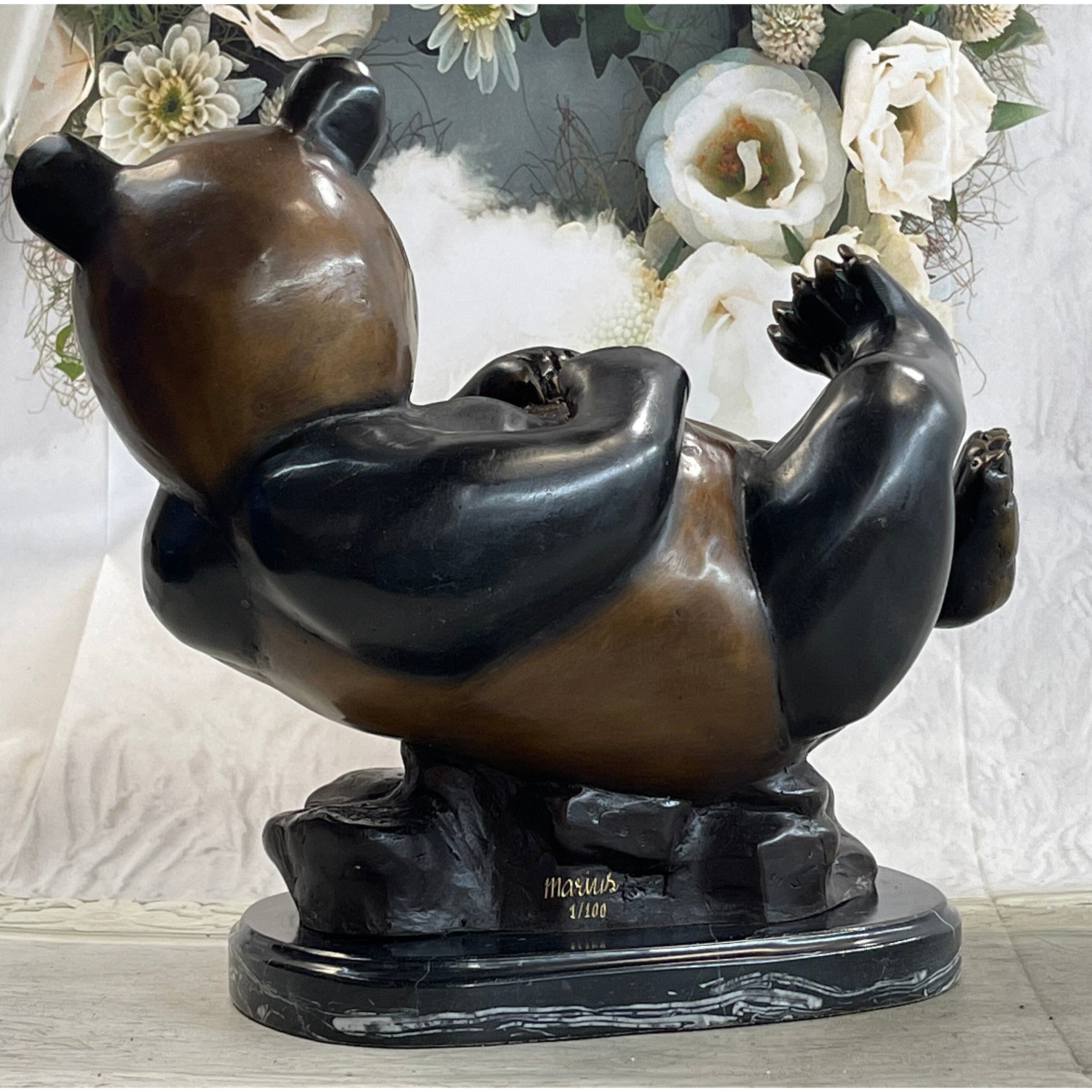 Ltd. Edition Numbered Lazy Chinese Panda Bear Bronze Sculpture Figurine Collectible 12 Inches X 15 Inches