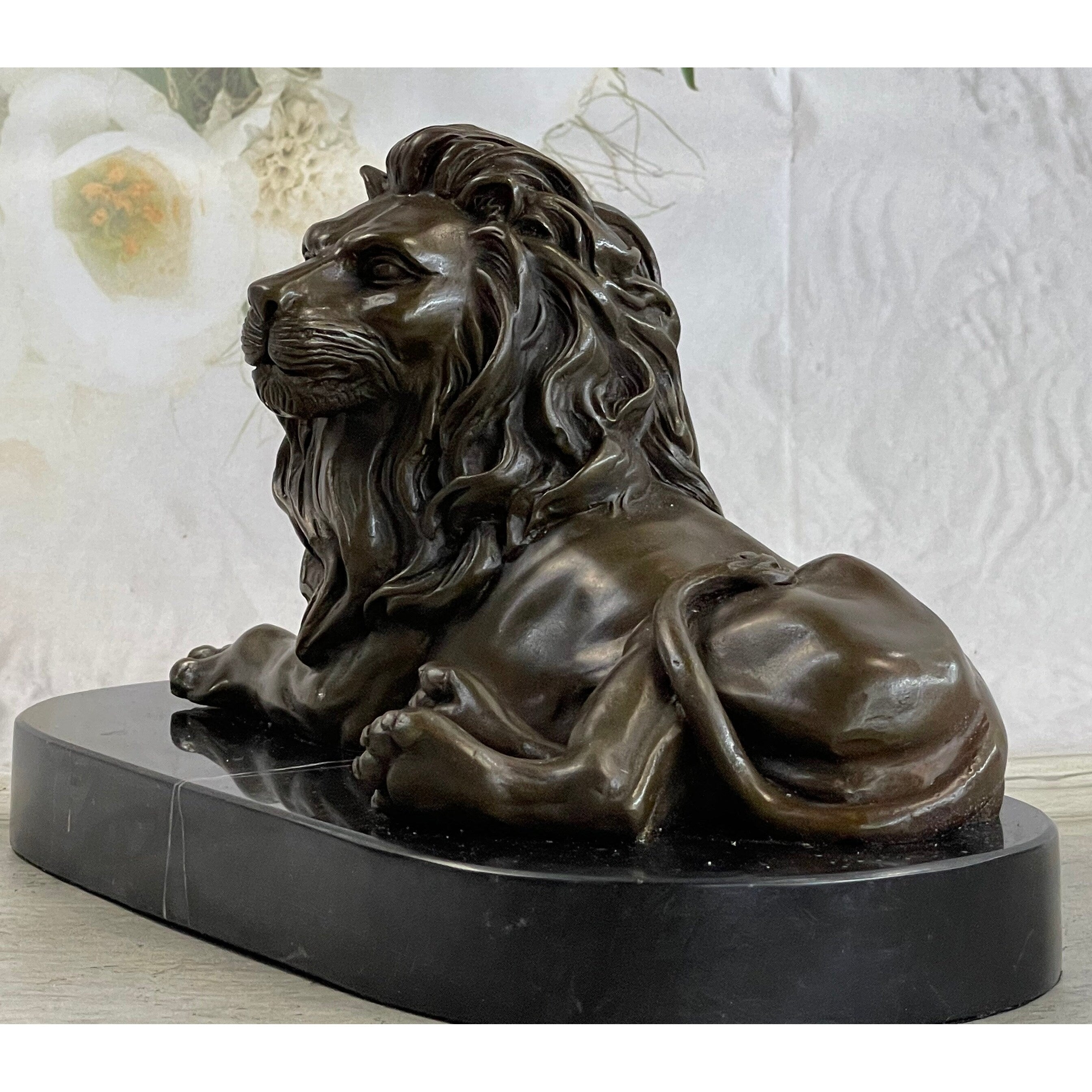 Guardian Lion Bronze Metal Statue Sculpture Desktop Signed Art Marble Base 6 Inches X 10 Inches