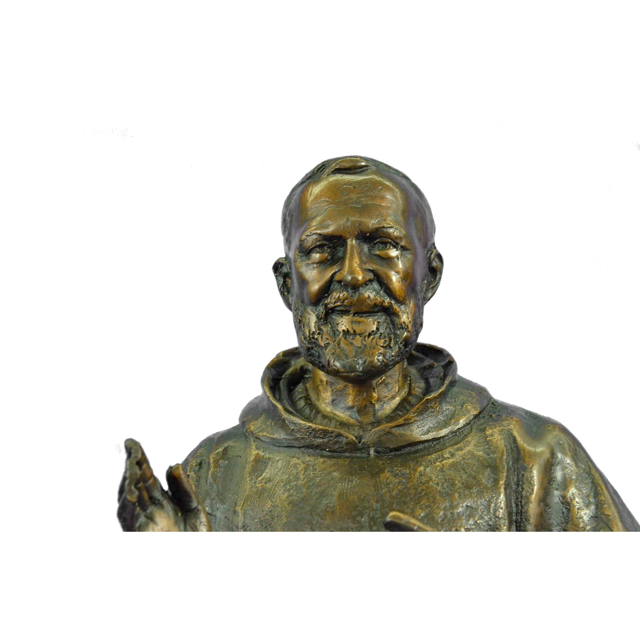 Signed And Numbered Limited Edition Saint Pio Italian Bronze Marble Sculpture