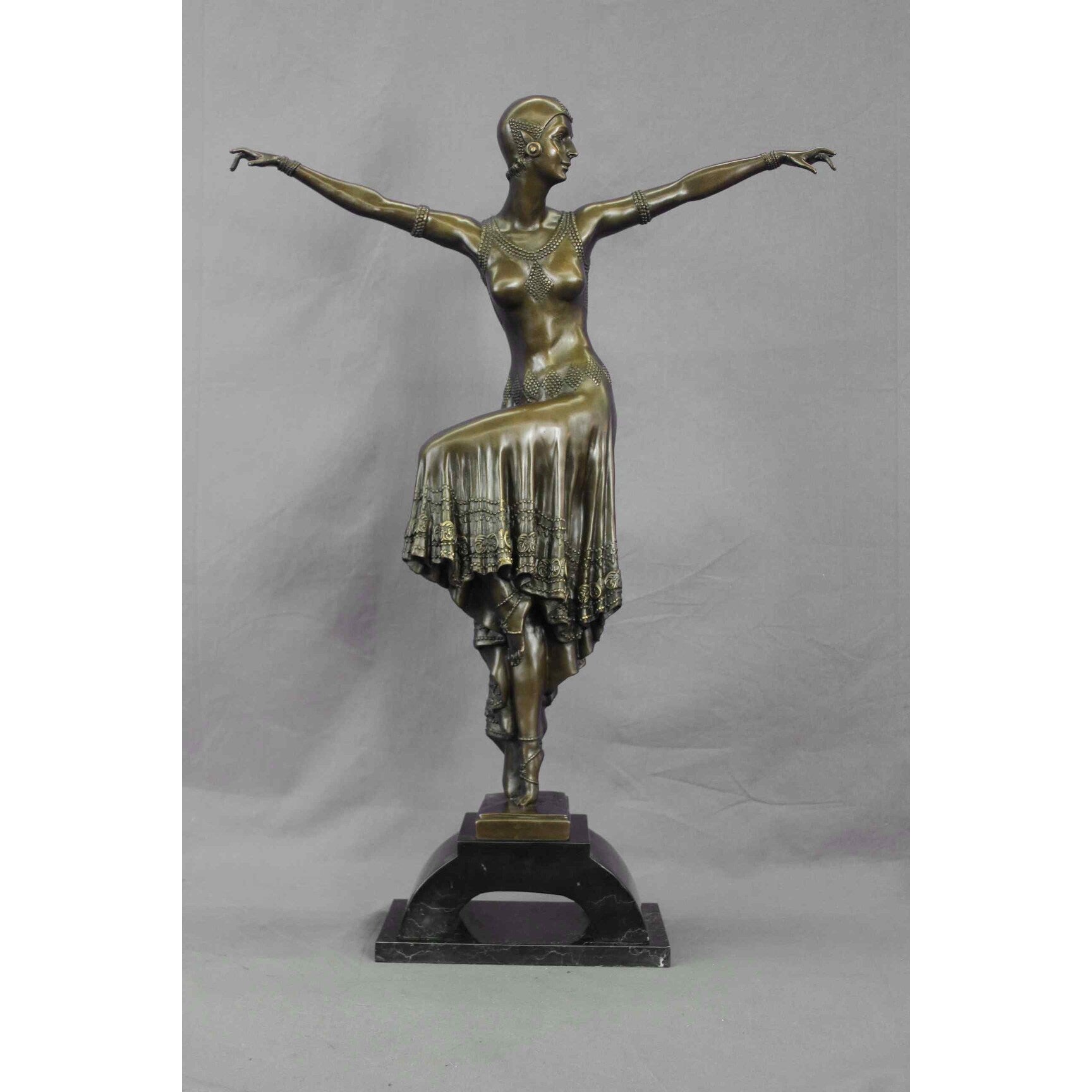 Large Dimitri Chiparus Dancer Art Deco Bronze Sculpture Marble Base Figurine 27 Inches