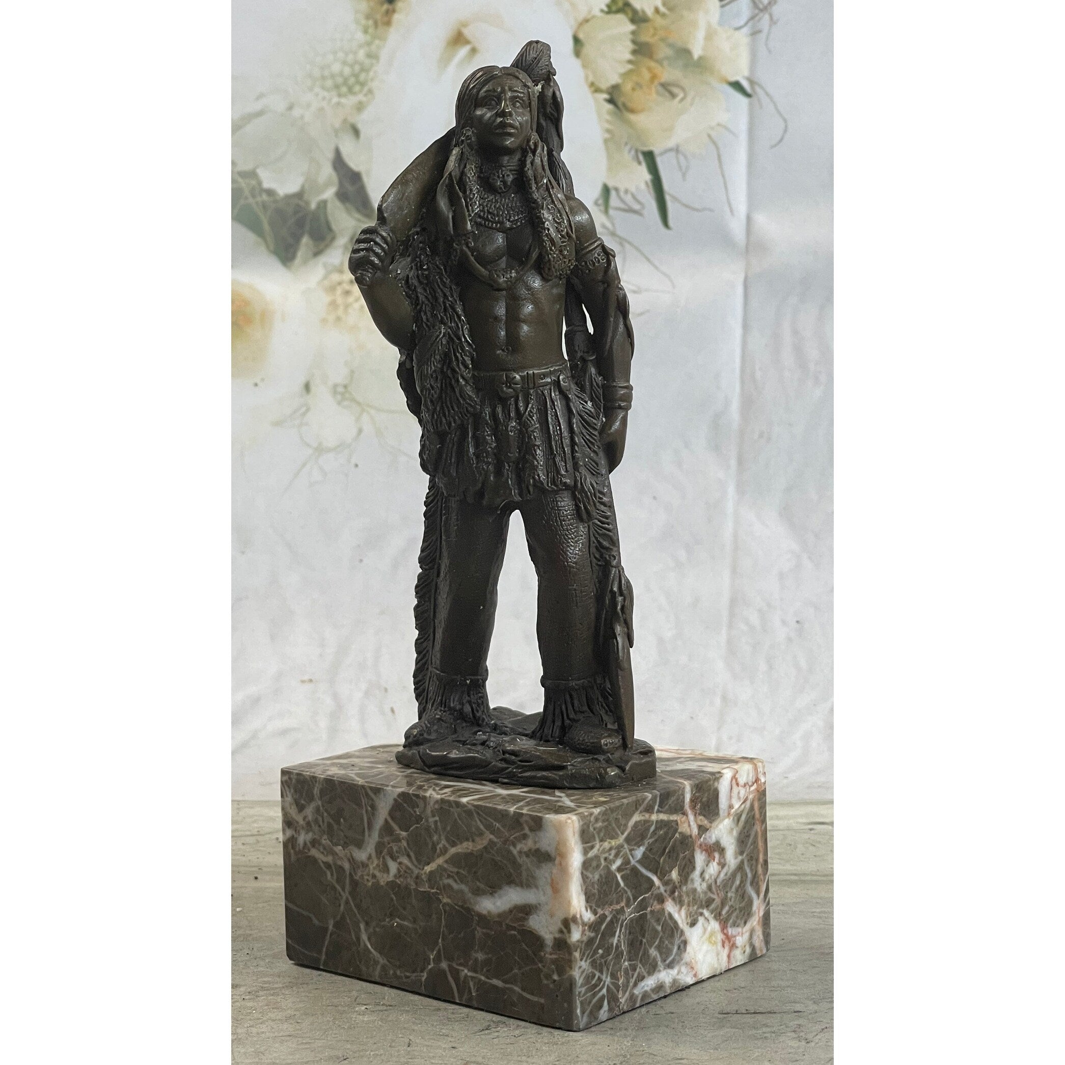 Signed American Warrior By Coypel Bronze Bookend Statue Sculpture Art Decor Gift