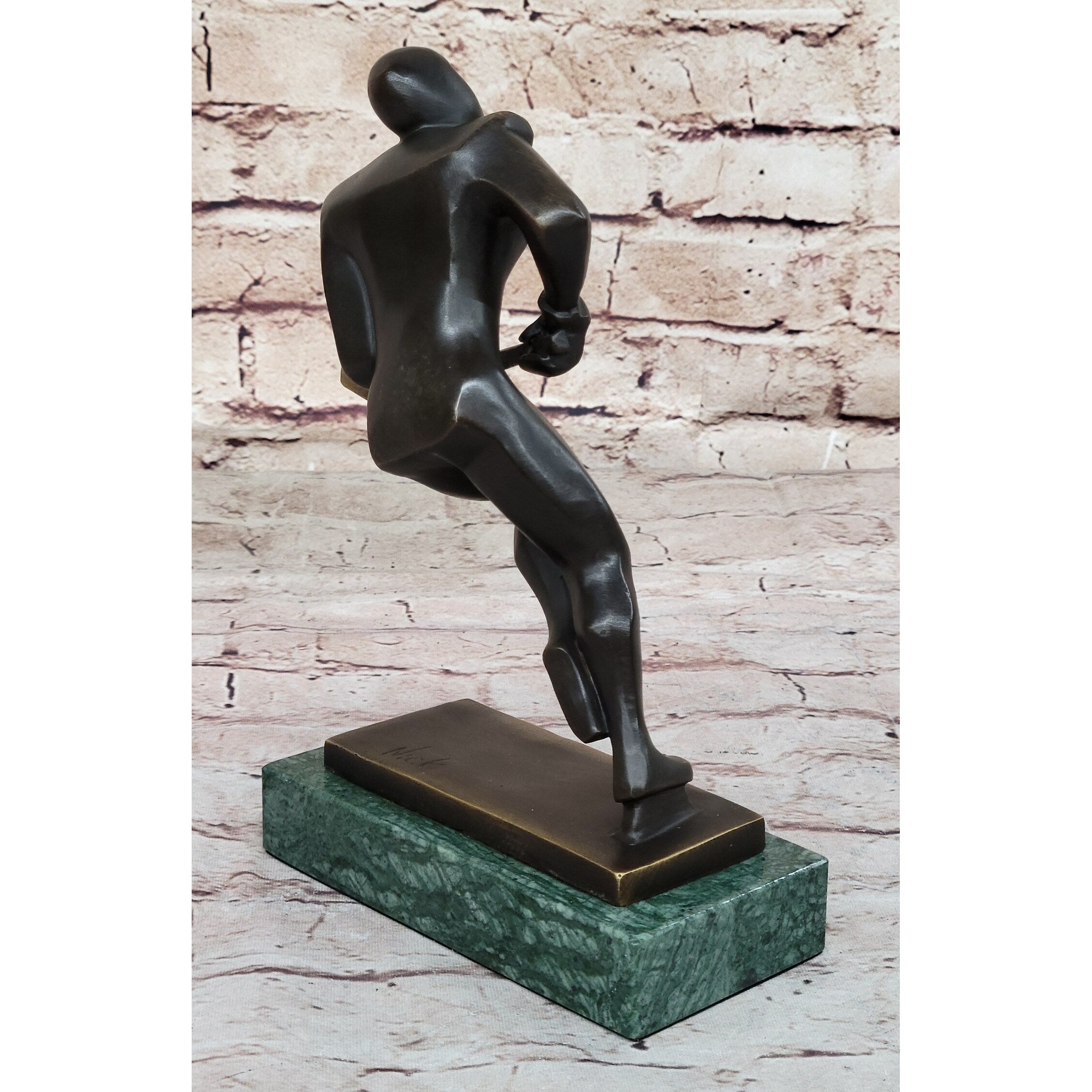 Abstract Hockey Player Bronze Metal Statue Sculpture Trophy On Green Marble Base