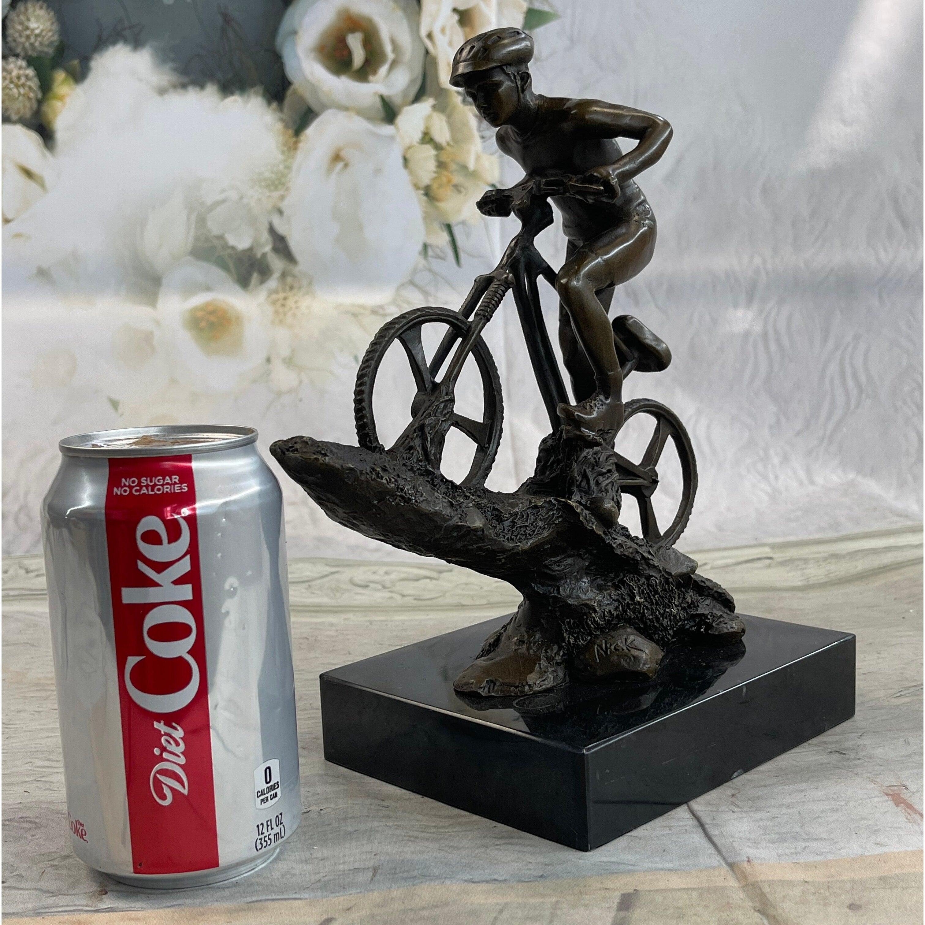 Signed: Nick Bronze Sculpture Biking Sport Statue Man On Bike Bicycle Great Deal!