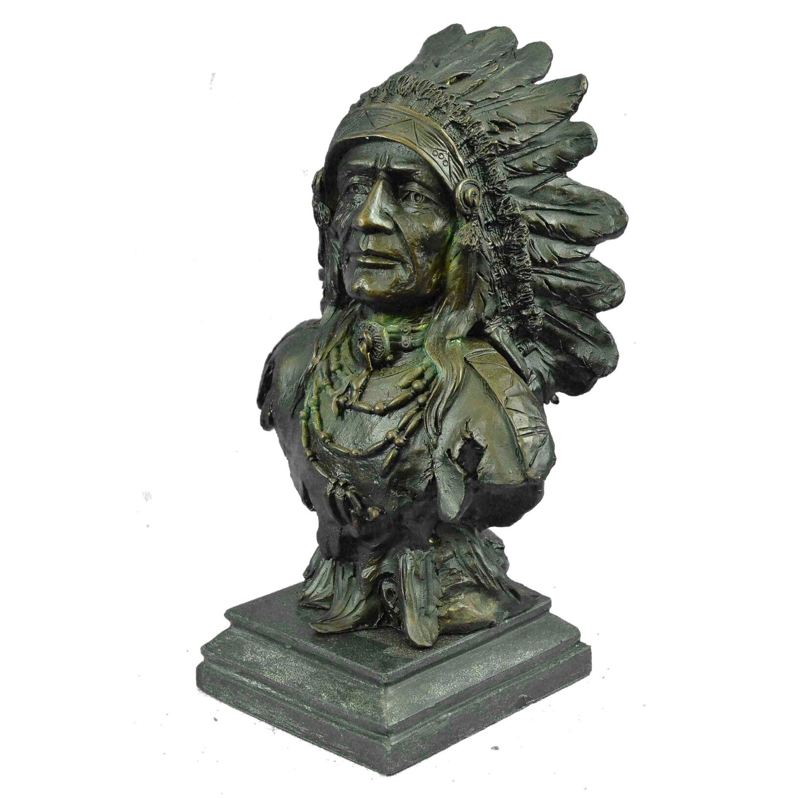 Signed Russell Native American Chief Hot Cast Bronze Sculpture Statue Figure Art