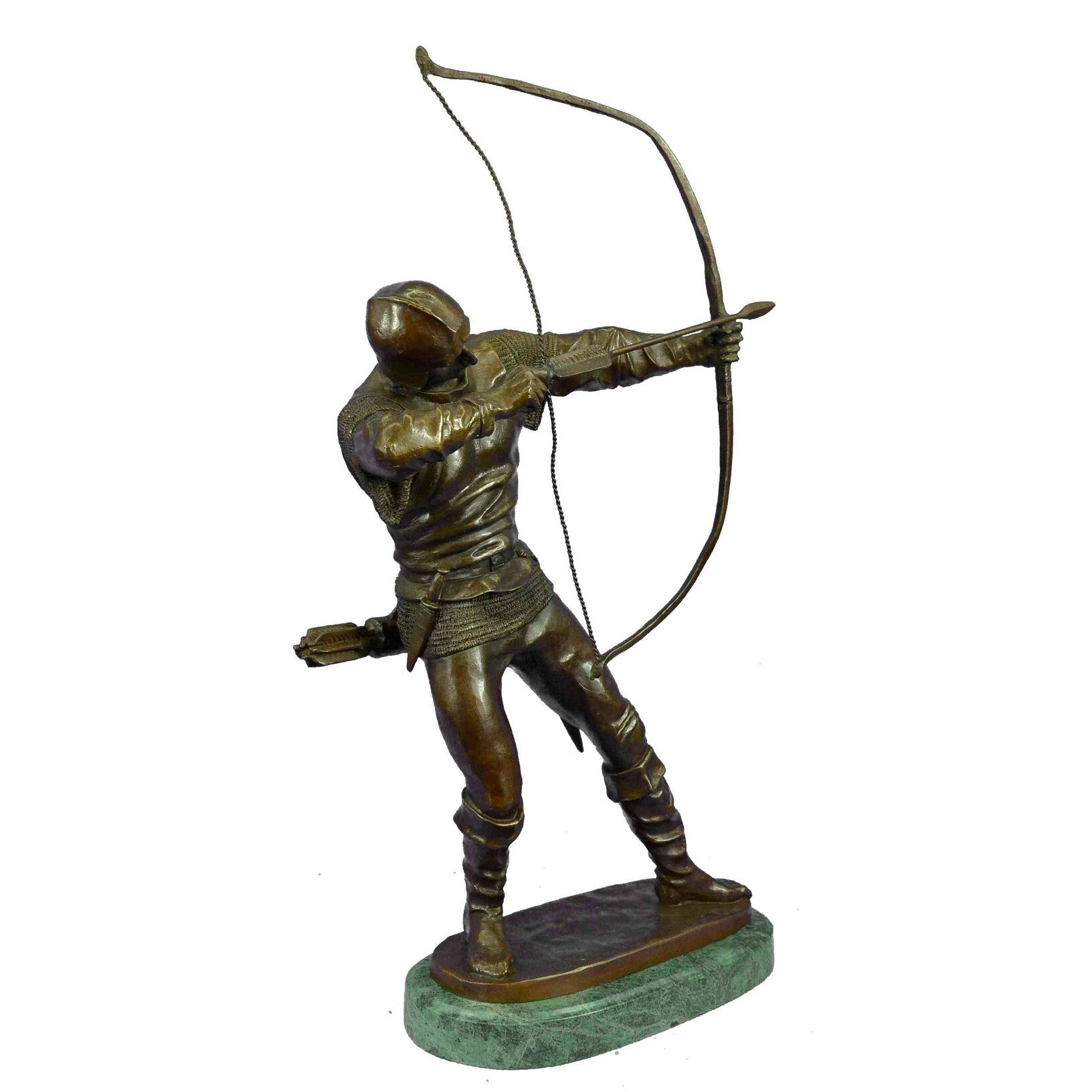 HandmadeBronze Sculpture Soldier Warrior Bow Arrow Hot Cast Green Marble