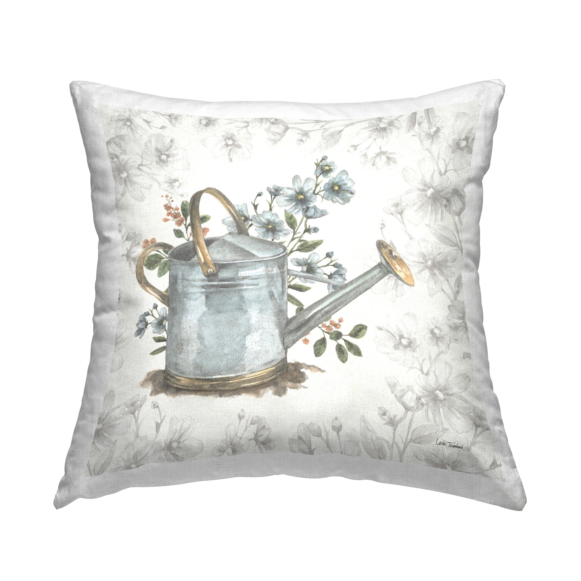 Stupell Floral Watering Can Decorative Printed Throw Pillow Design by Leslie Trimbach