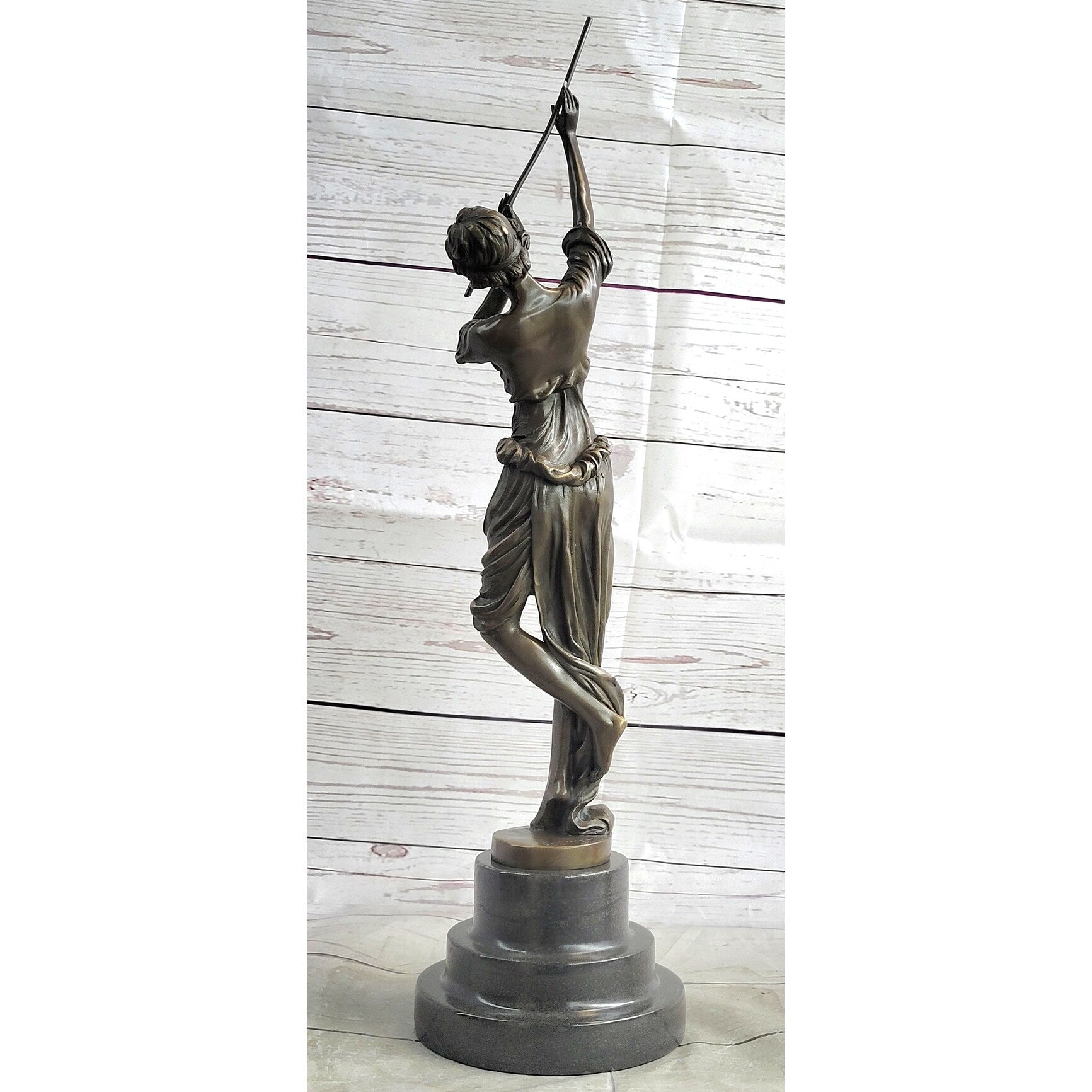 Clical French Flautist Girl Playing Flute Bronze Sculpture Statue Vintage Style Decor