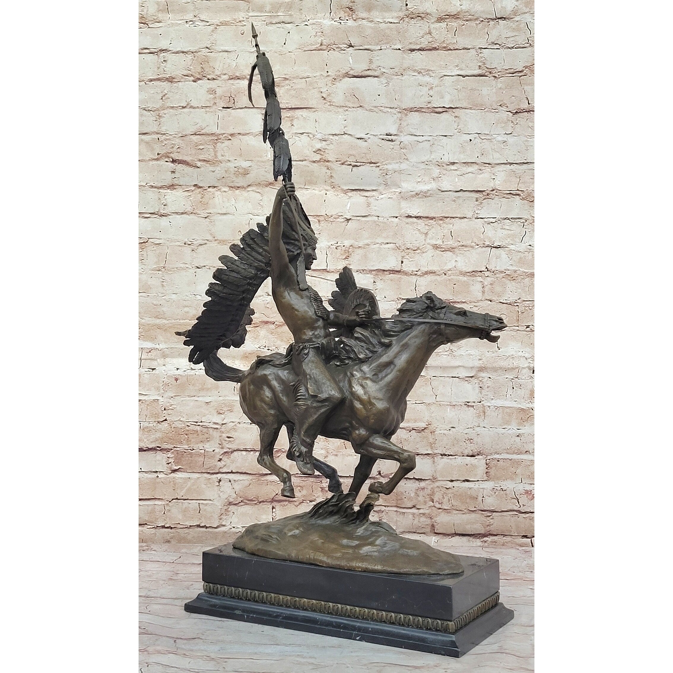 Native American Indian Warrior On Horseback - Signed Original Bronze Sculpture By Milo