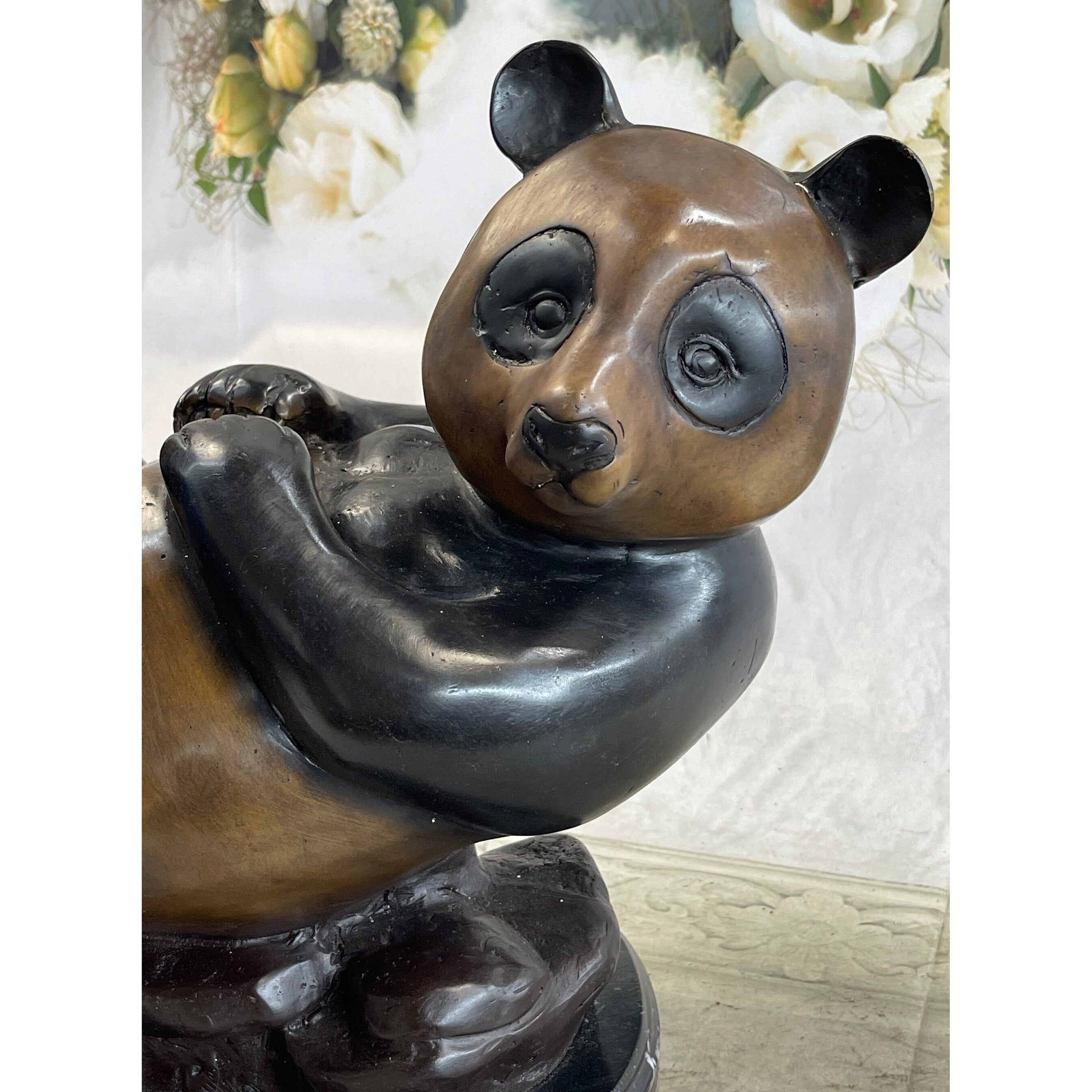 Ltd. Edition Numbered Lazy Chinese Panda Bear Bronze Sculpture Figurine Collectible 12 Inches X 15 Inches