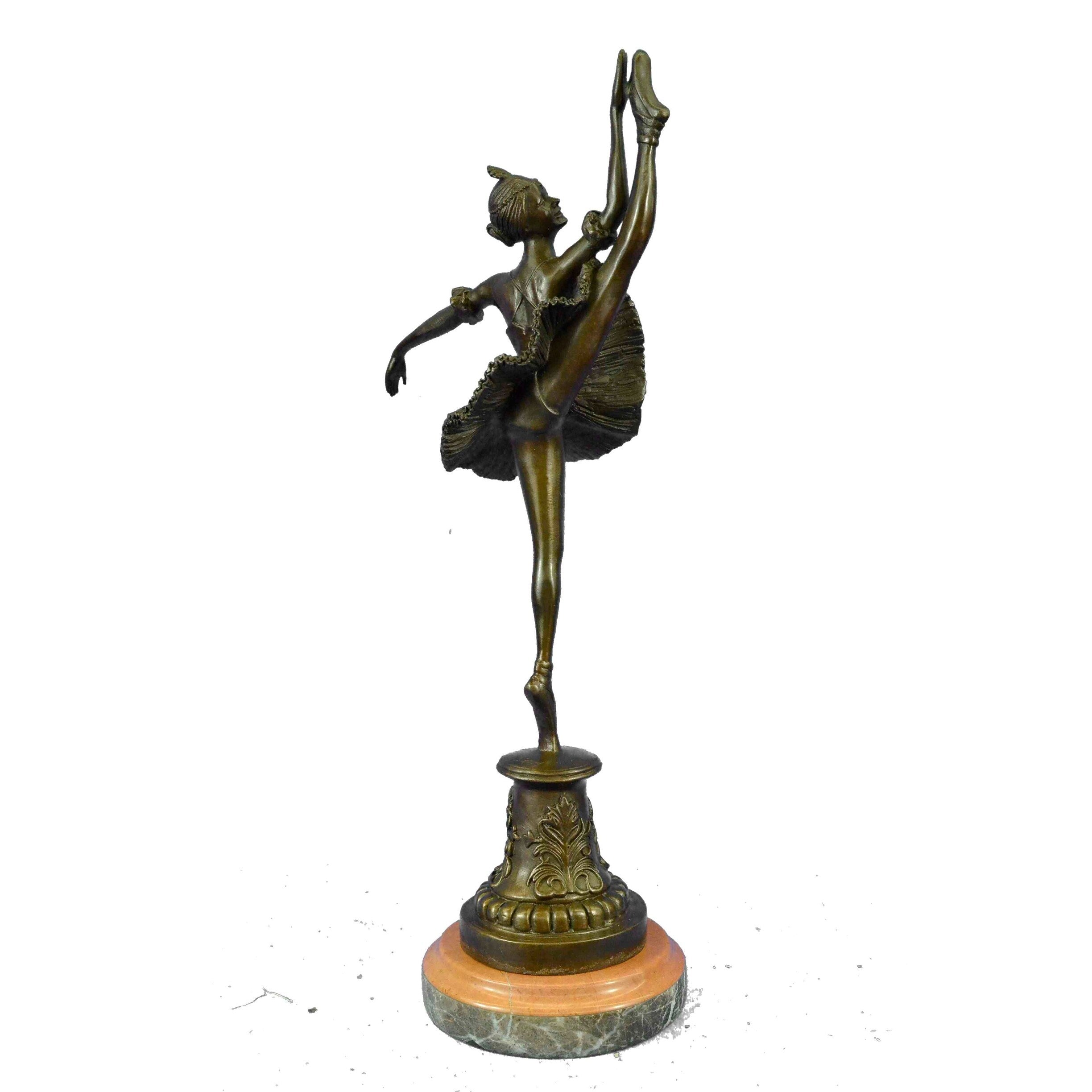 Art Nouveau Brown Patina Gory Little Ballerina Bronze Sculpture Dance Trophy Sta