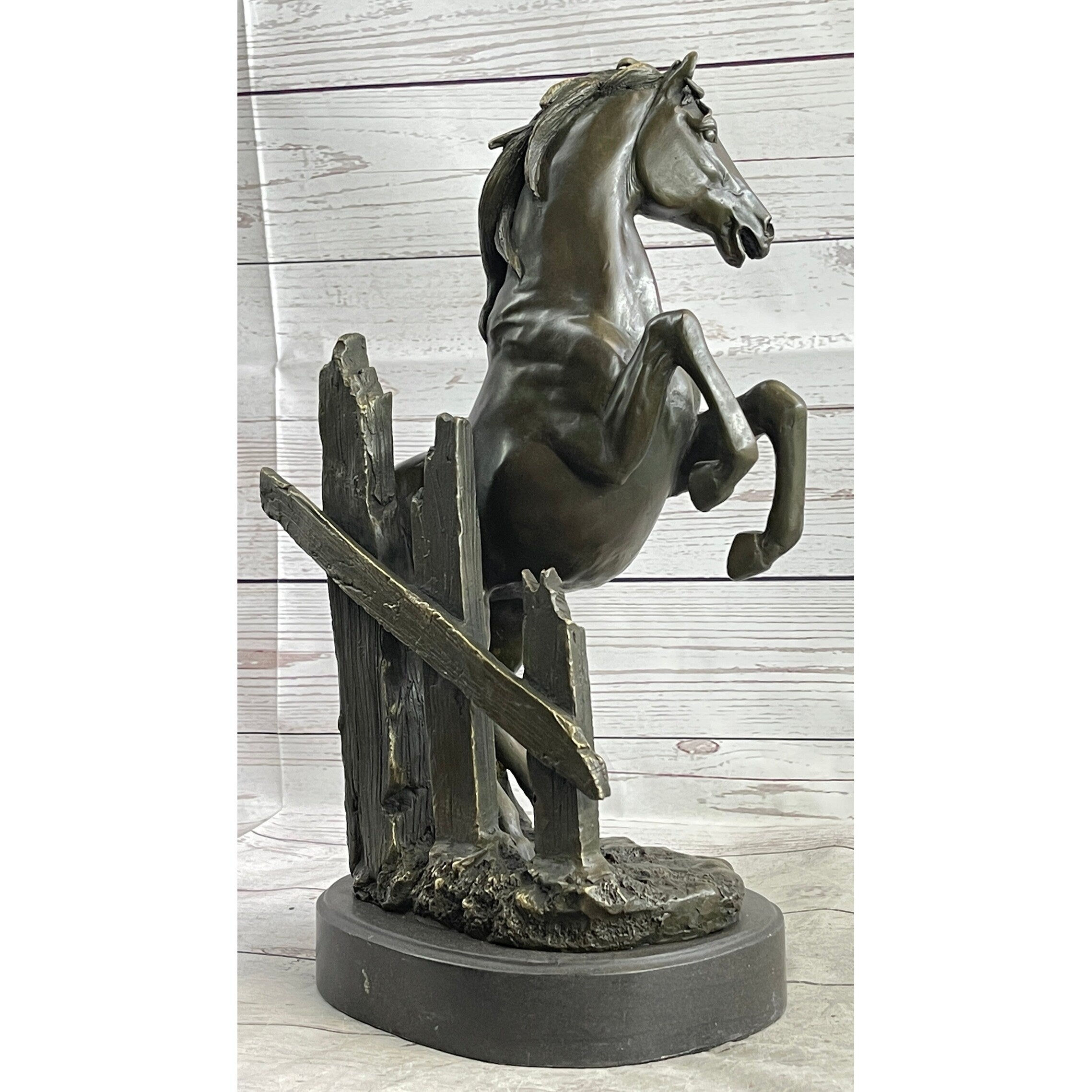 Vintage Horse Figurine Metal Rearing Wild Pony Equine Collectible Bronze Figure