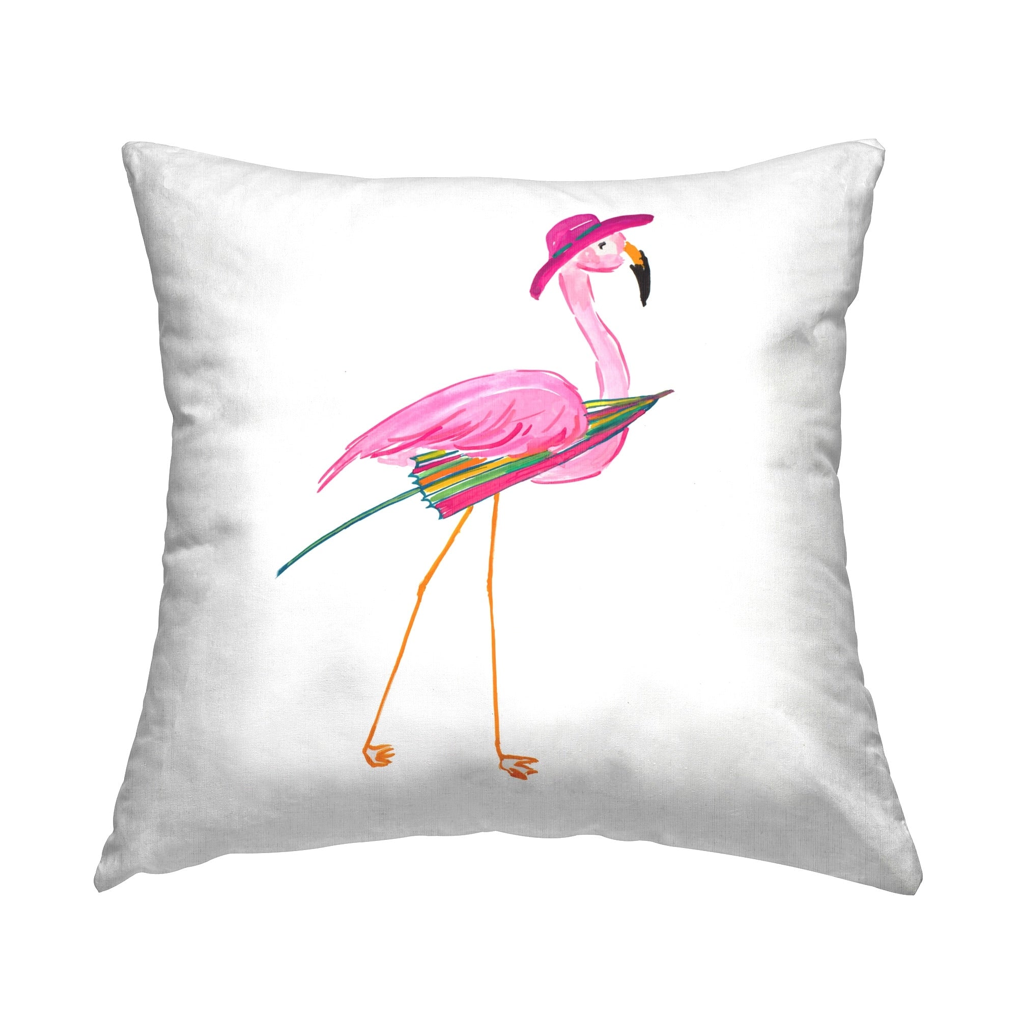 Stupell Flamingo with Beach Umbrella Decorative Printed Throw Pillow Design by Julie DeRice