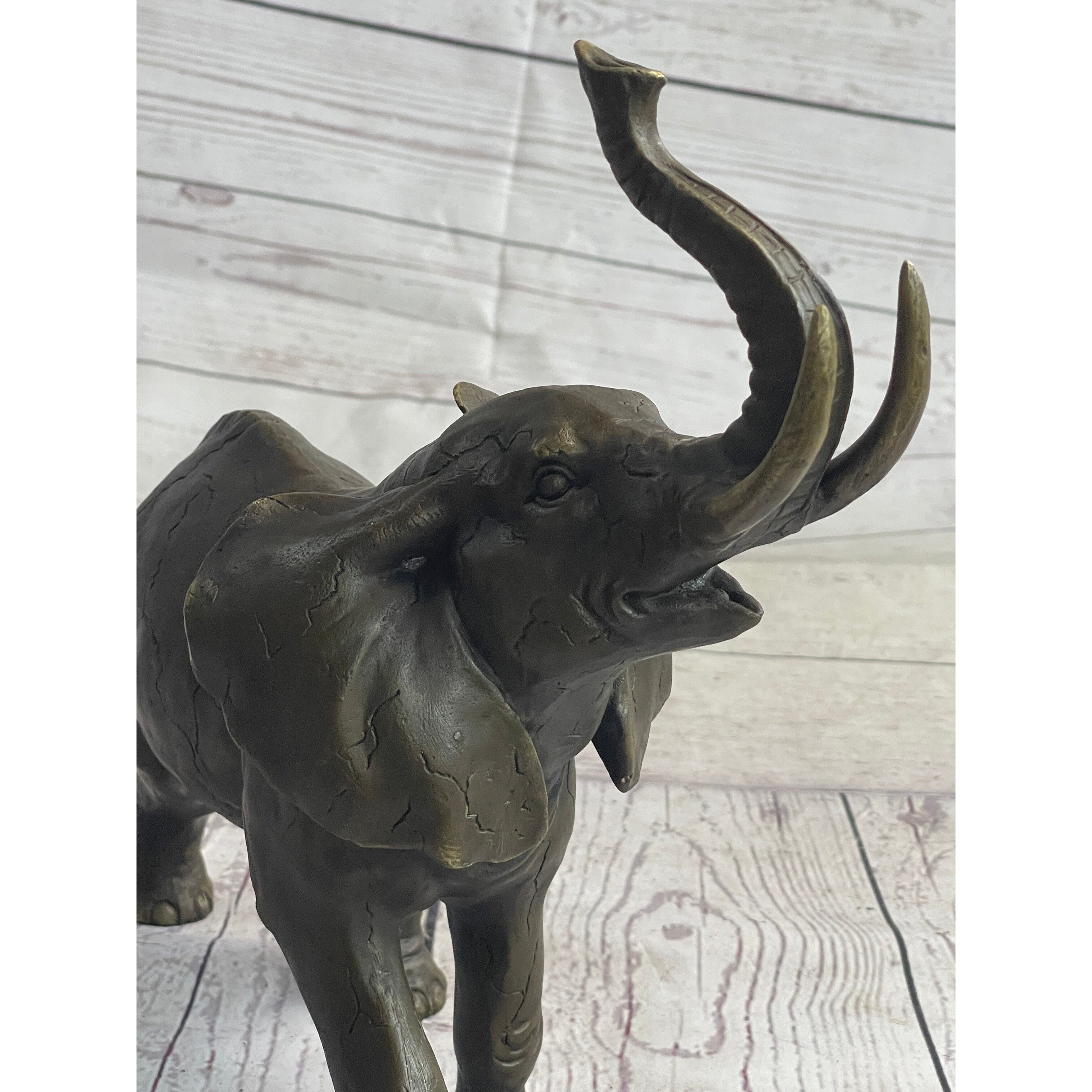 Elephant Bronze Metal Figurine Figure Sculpture Decor 11 Inches X 13 Inches