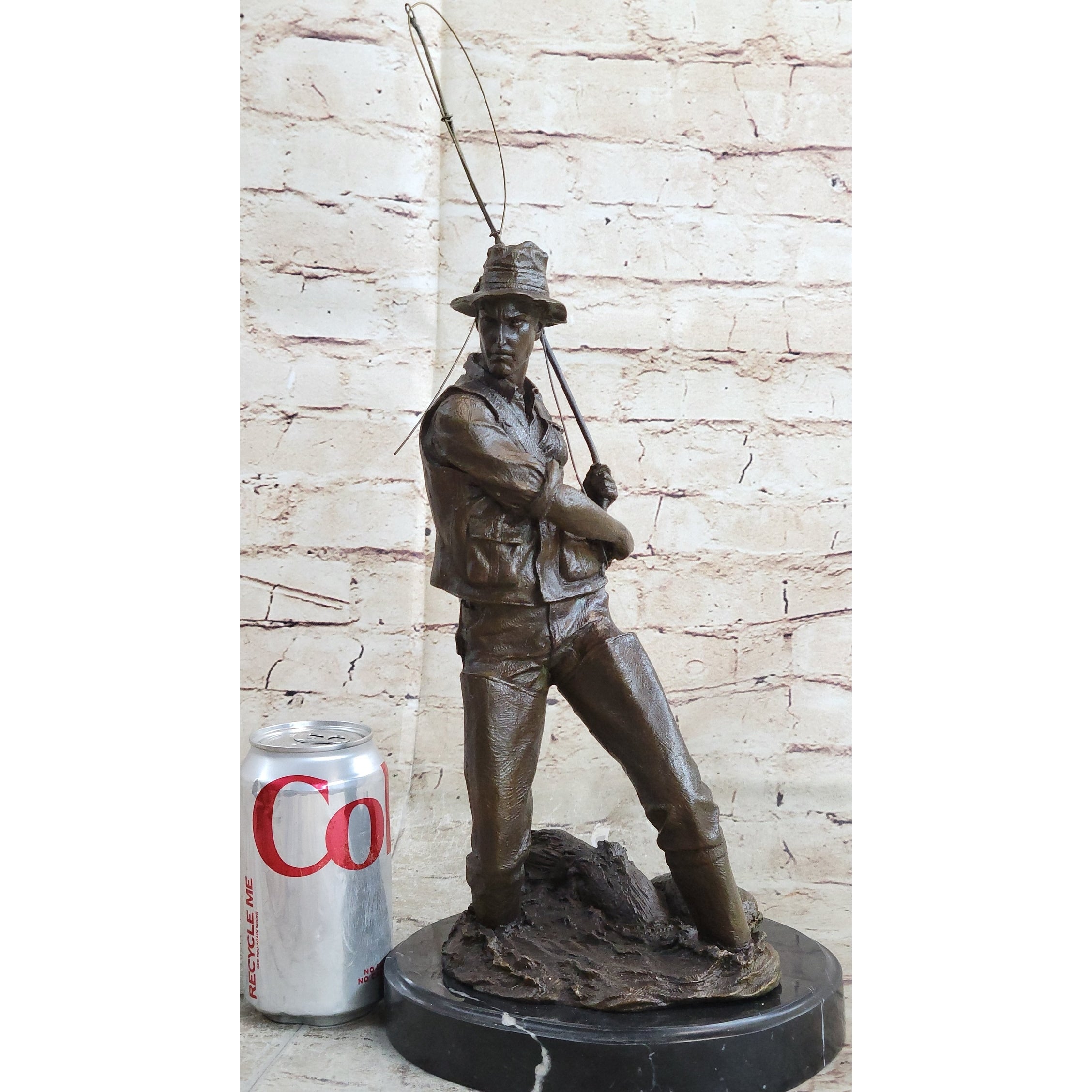 Fisherman Man Fishing Bronze Statue Sculpture Figure Decor 16 Inches X 8 Inches