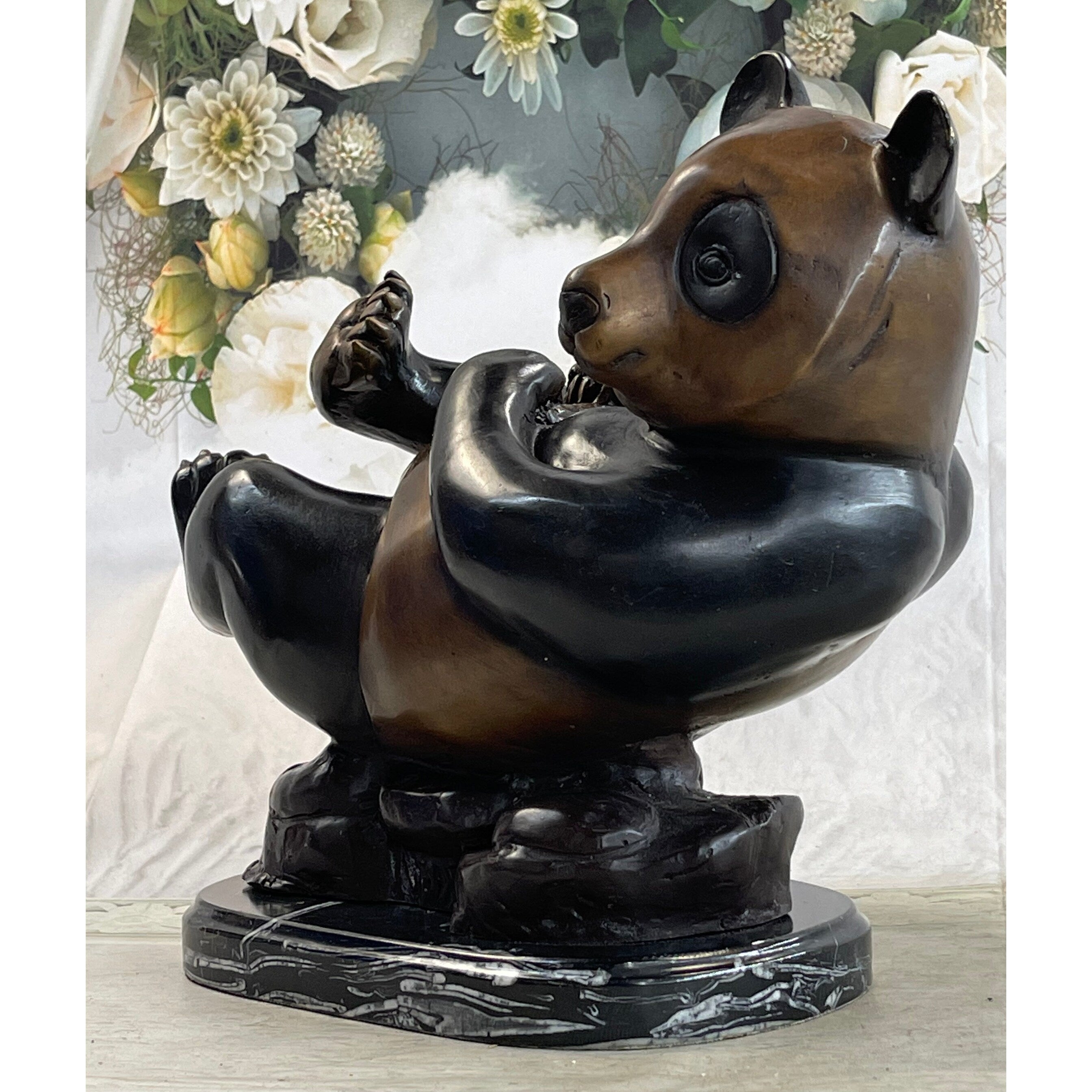 Ltd. Edition Numbered Lazy Chinese Panda Bear Bronze Sculpture Figurine Collectible 12 Inches X 15 Inches