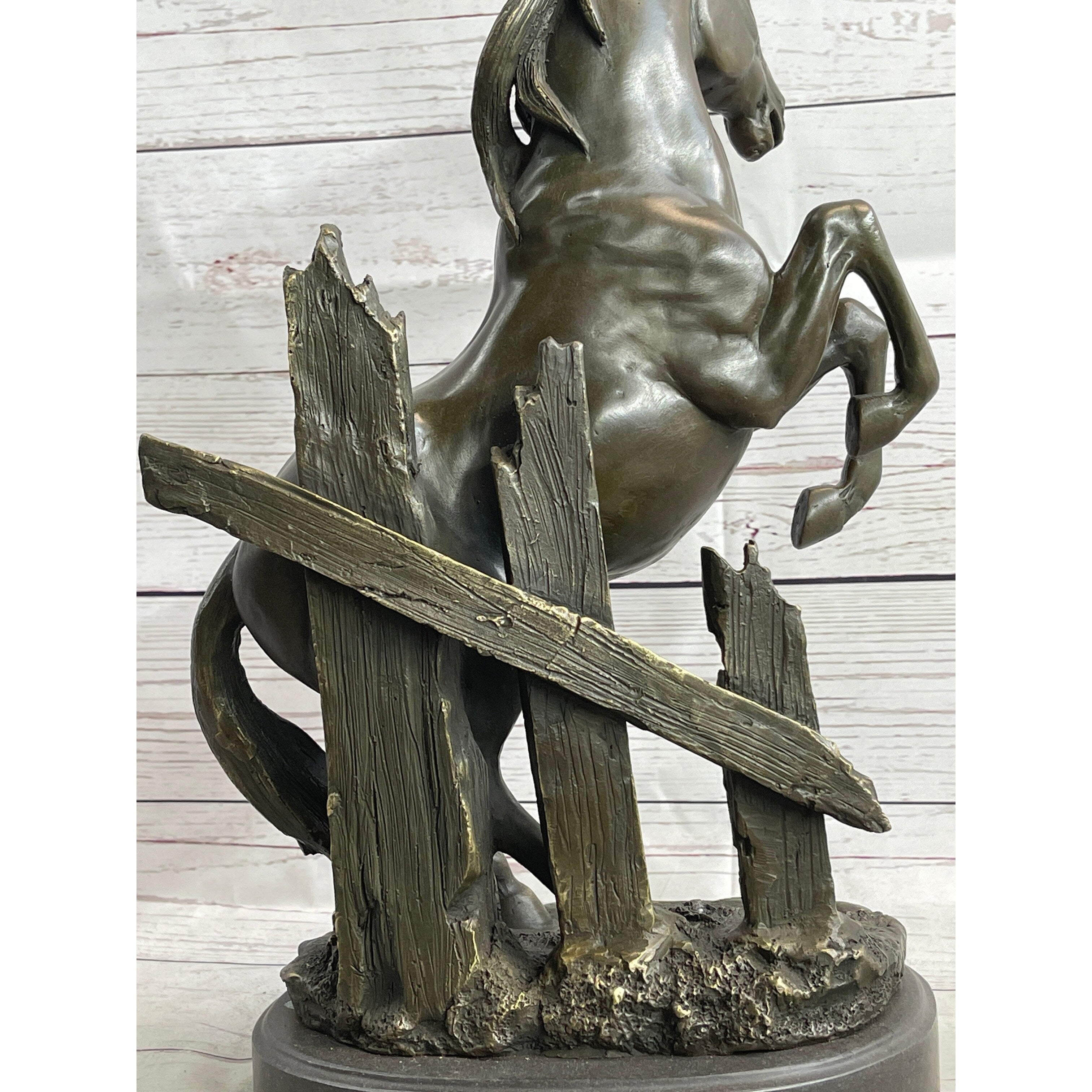 Vintage Horse Figurine Metal Rearing Wild Pony Equine Collectible Bronze Figure