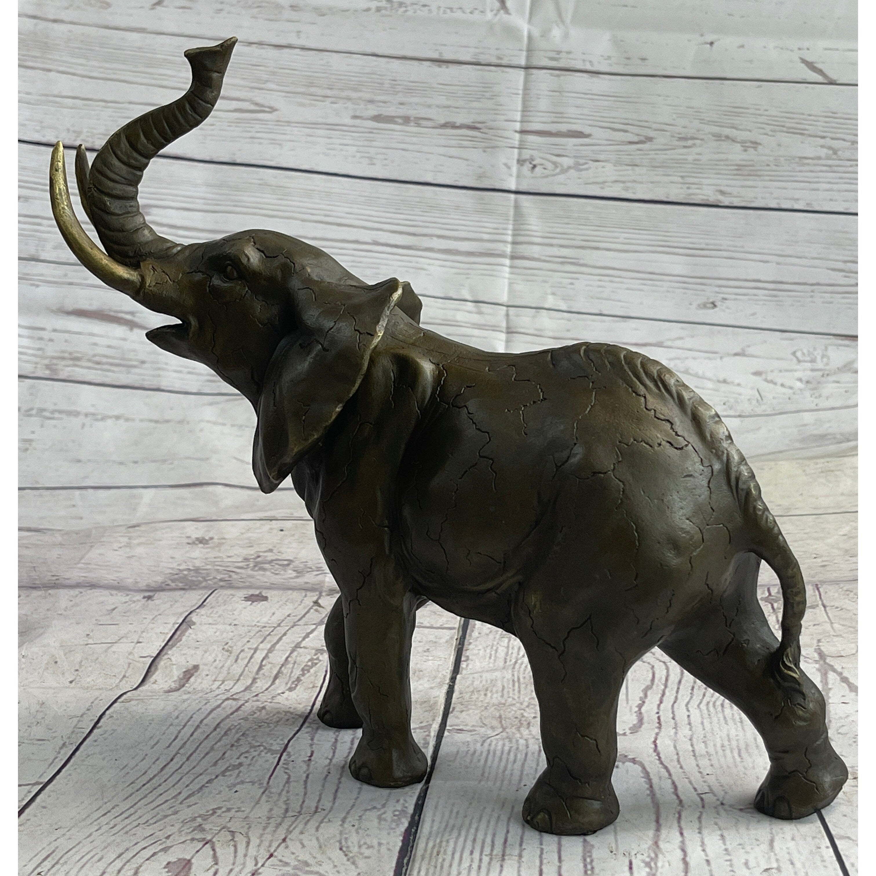 Elephant Bronze Metal Figurine Figure Sculpture Decor 11 Inches X 13 Inches