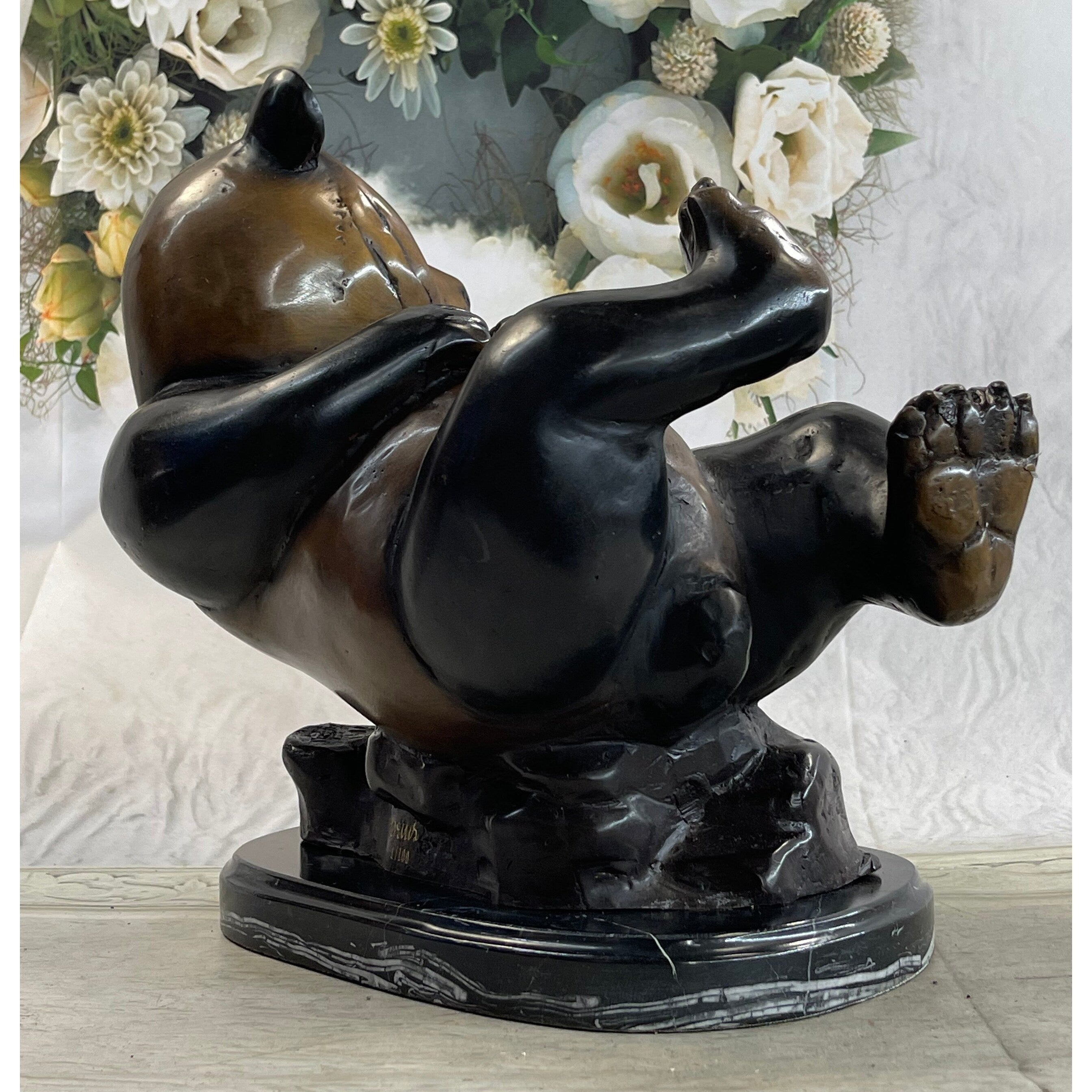 Ltd. Edition Numbered Lazy Chinese Panda Bear Bronze Sculpture Figurine Collectible 12 Inches X 15 Inches