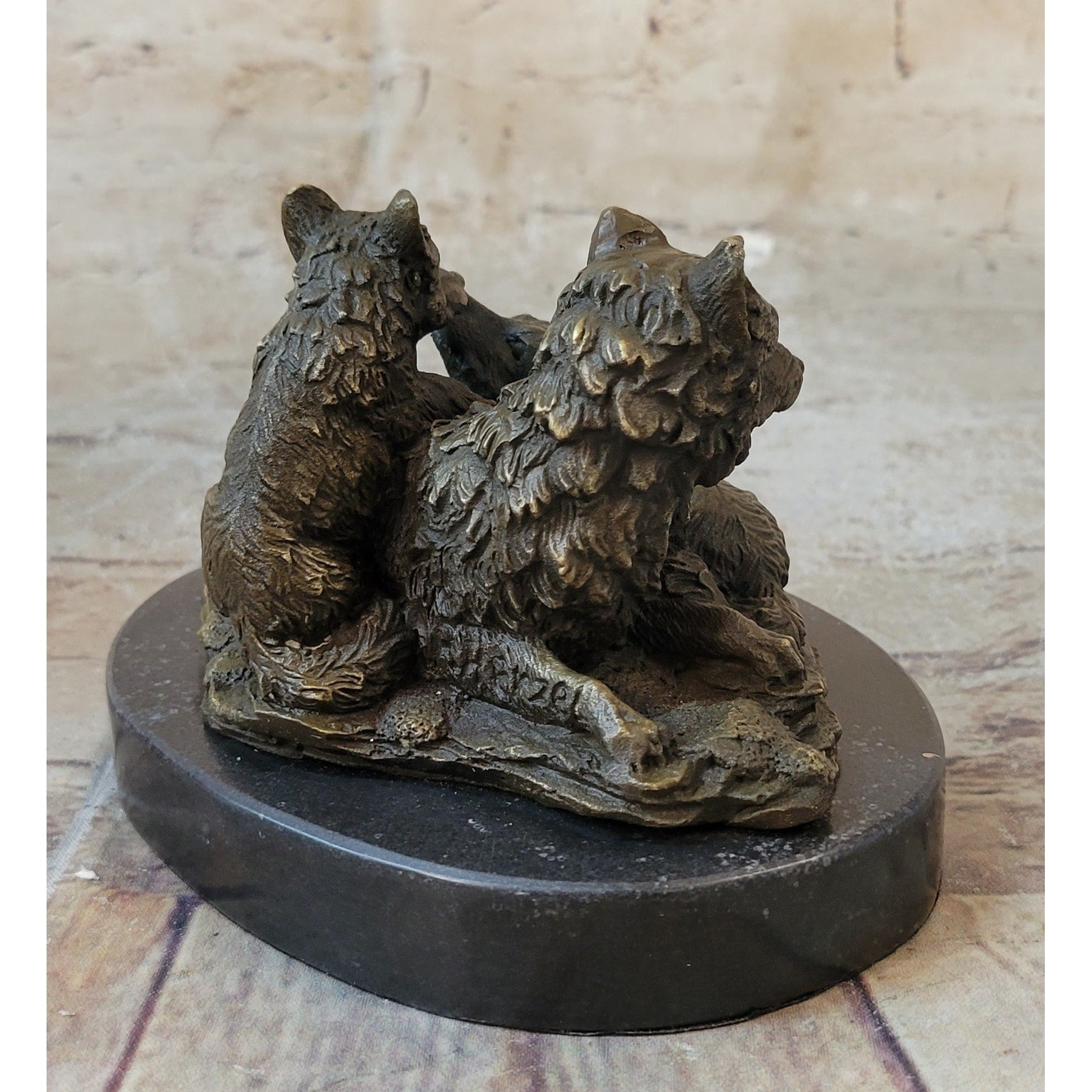 Art Decor Marble Bronze Sculpture Statue Wolf Cub Bust Wild Life Garden Figurine