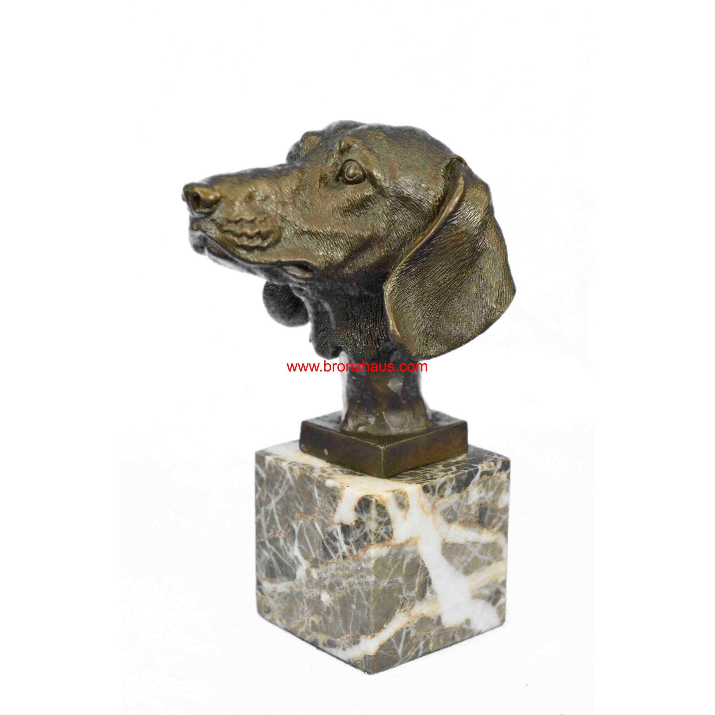 Dachshund Sausage Dog Bronze Head Bust Bookend Book-End Sculpture Statue Figure