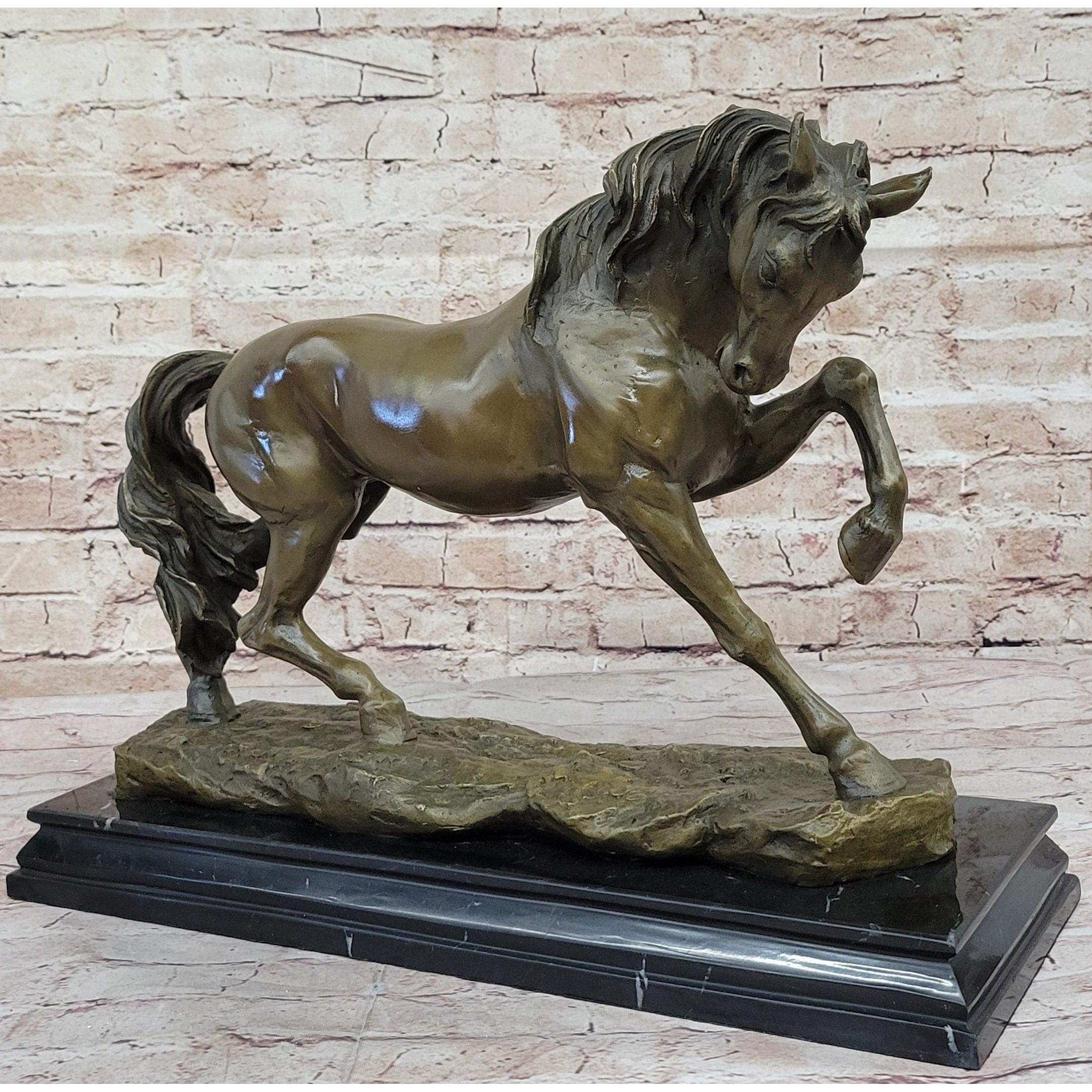 Thoroughbred Horse Show Dressage Stallion Mare Bronze Sculpture Statue Figure On Marble Base