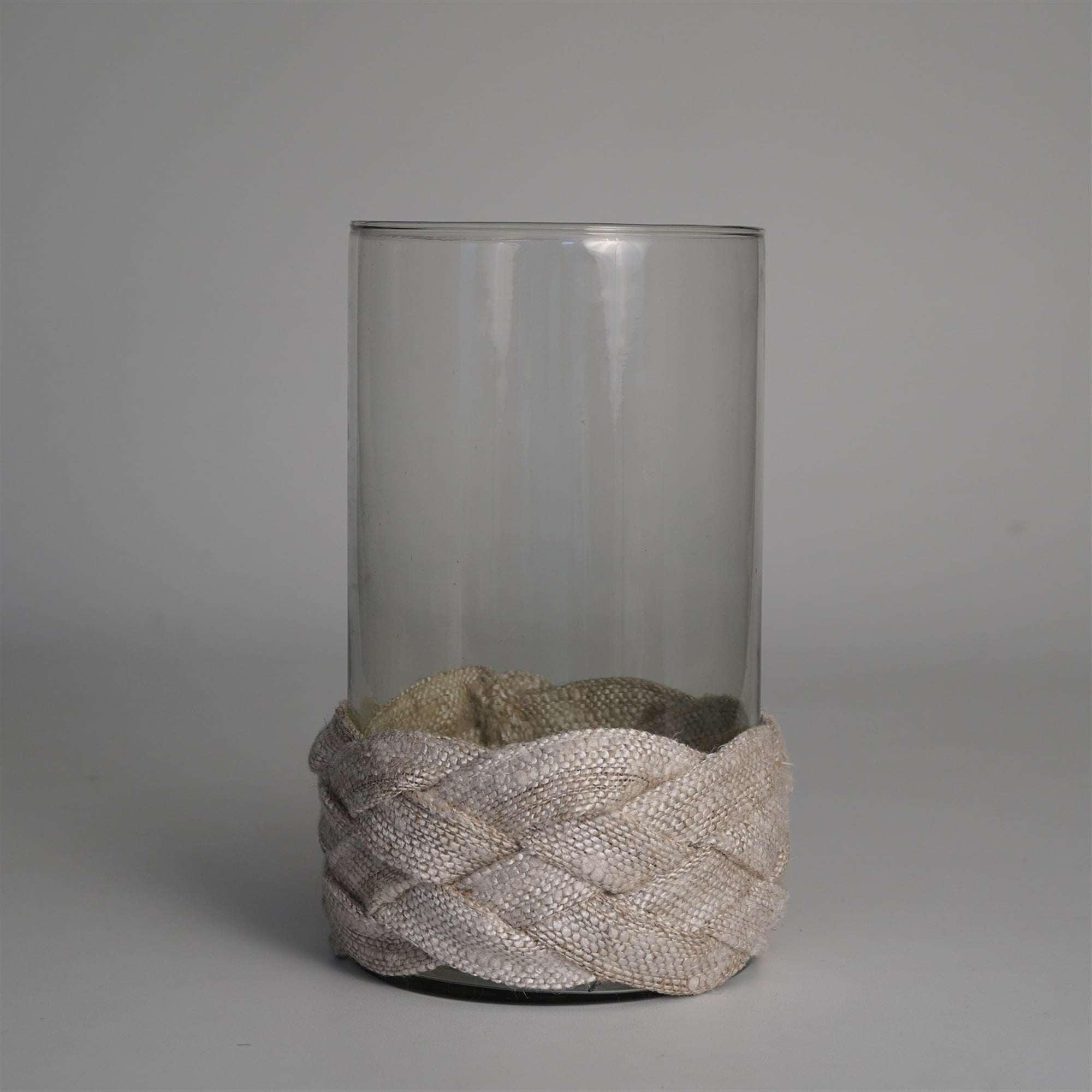 Votive Wrapped in Cream & Natural Fabric 10x6- A