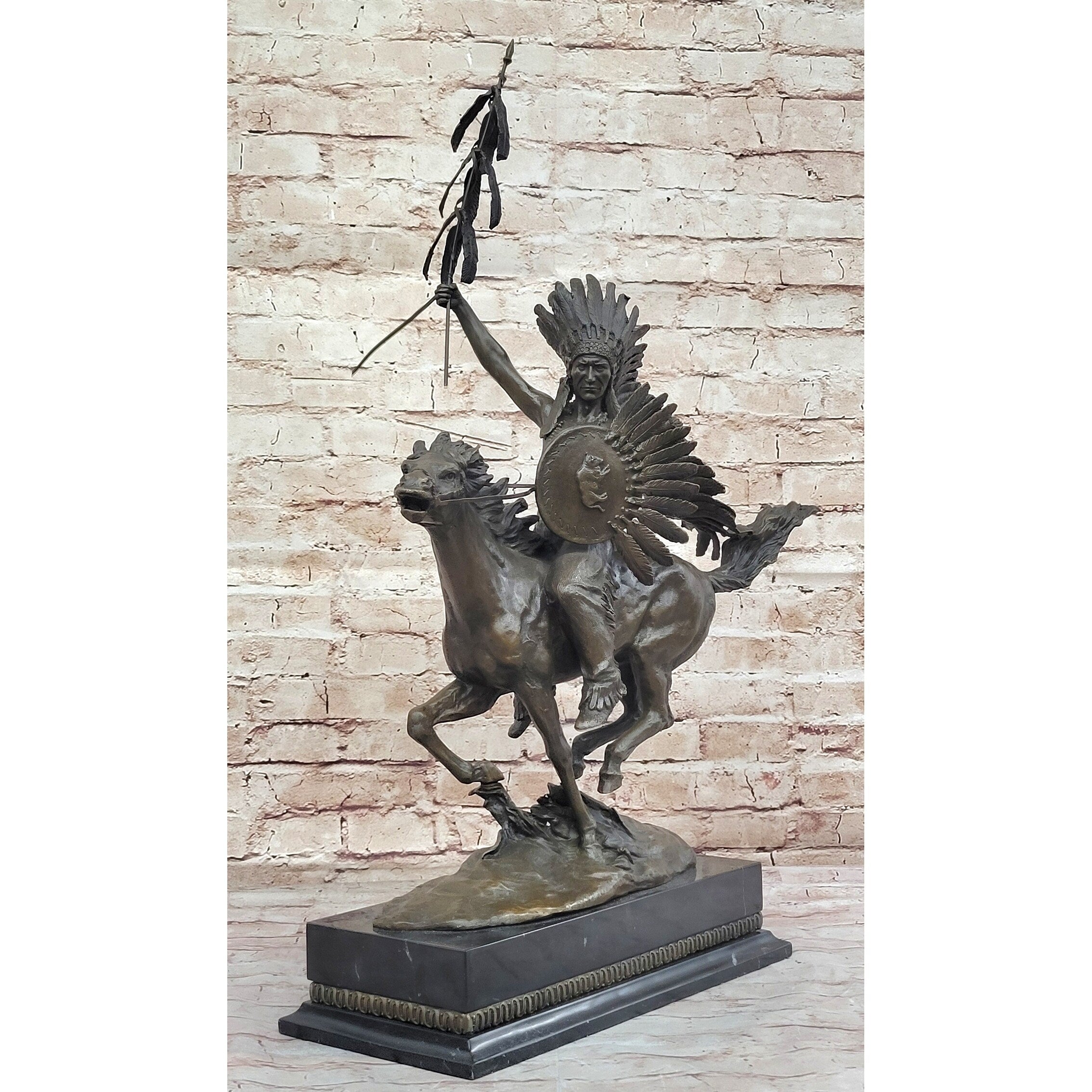 Native American Indian Warrior On Horseback - Signed Original Bronze Sculpture By Milo