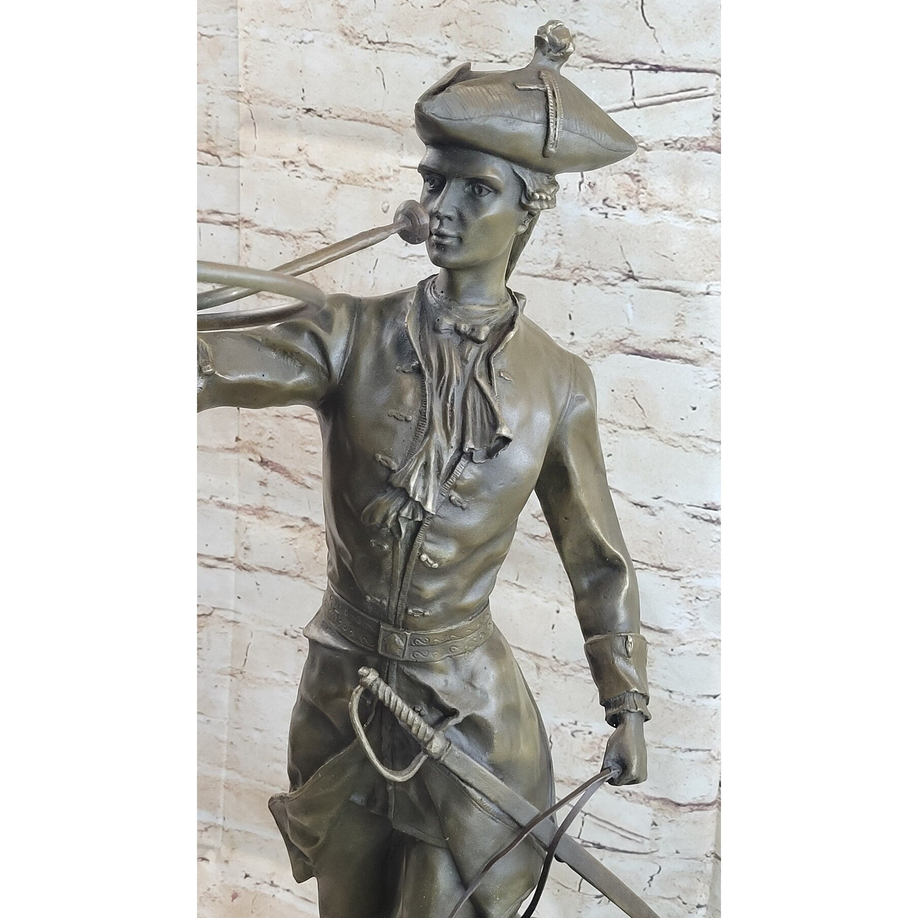 Military Bugler With Hound Dogs Bronze Statue Sculpture On Marble Base 26 Inches X 19 Inches