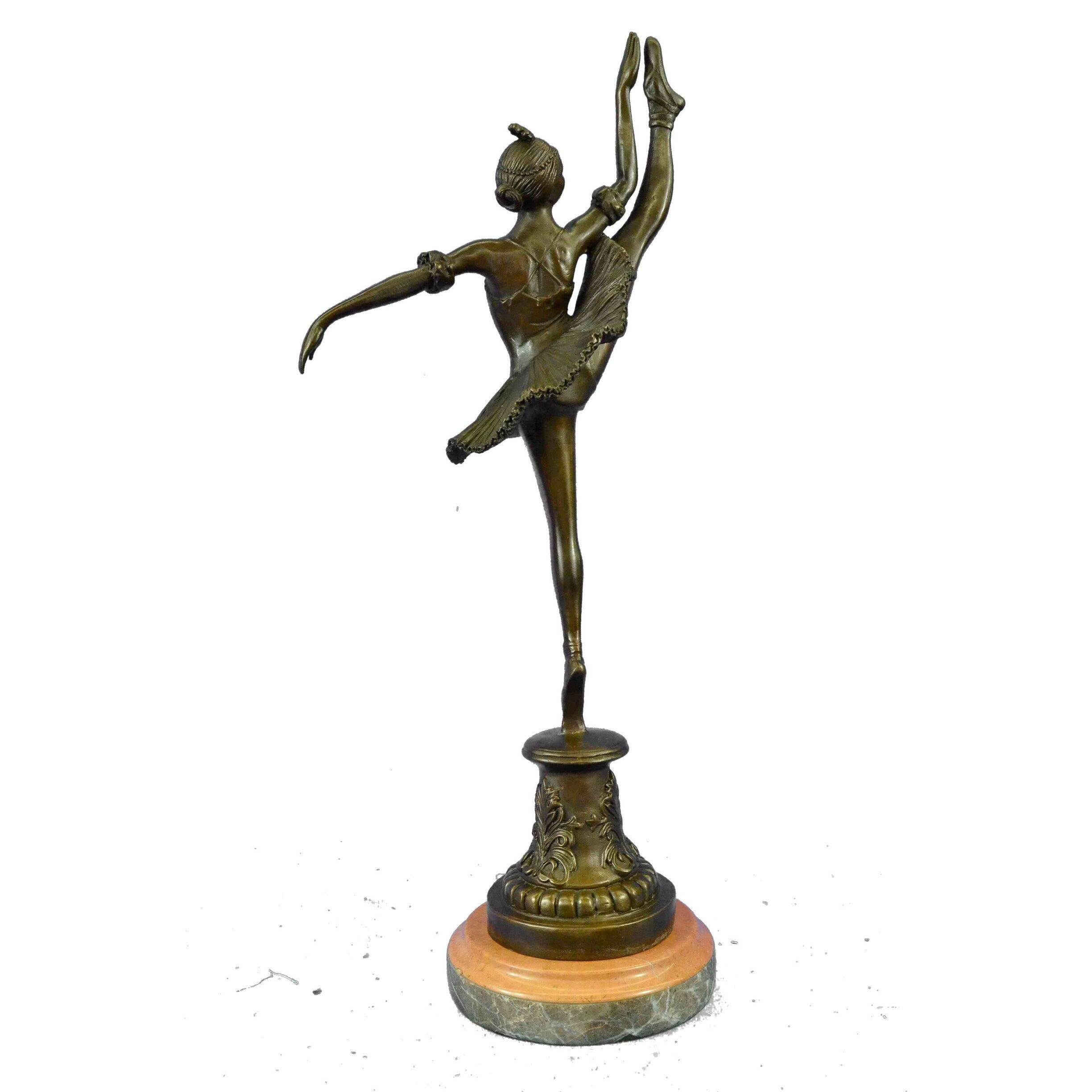 Art Nouveau Brown Patina Gory Little Ballerina Bronze Sculpture Dance Trophy Sta