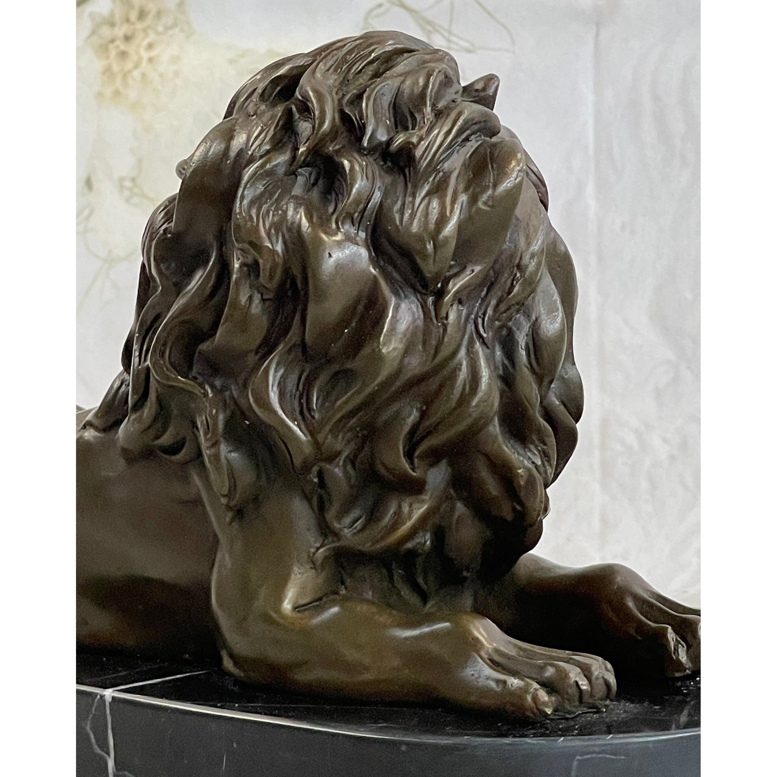 Guardian Lion Bronze Metal Statue Sculpture Desktop Signed Art Marble Base 6 Inches X 10 Inches