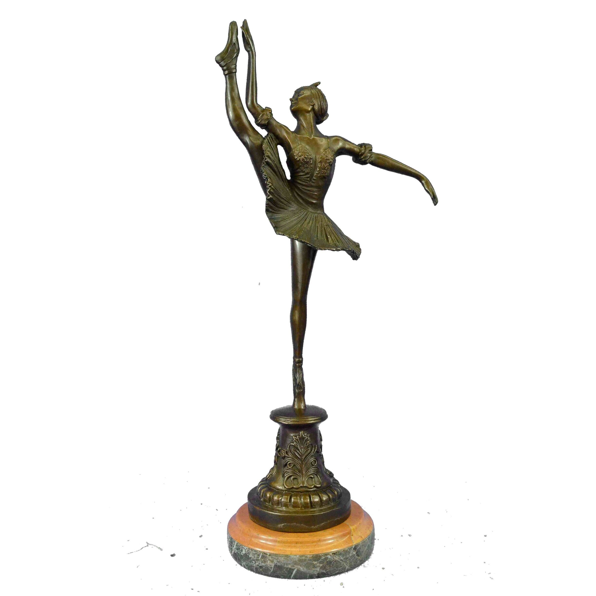 Art Nouveau Brown Patina Gory Little Ballerina Bronze Sculpture Dance Trophy Sta