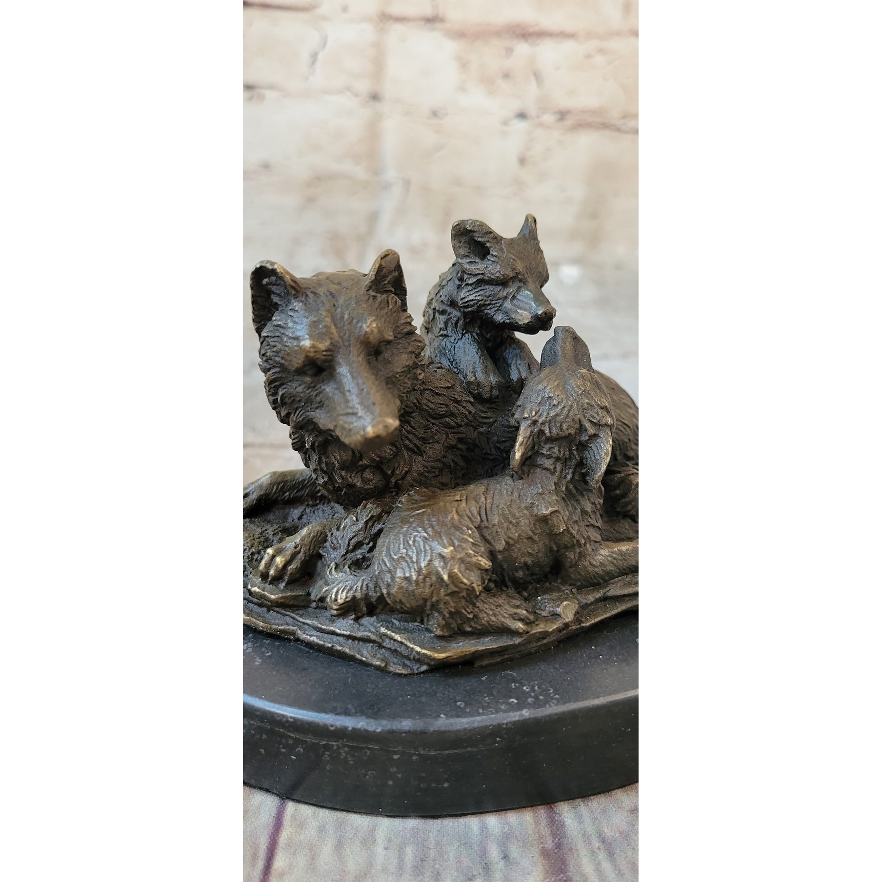 Art Decor Marble Bronze Sculpture Statue Wolf Cub Bust Wild Life Garden Figurine