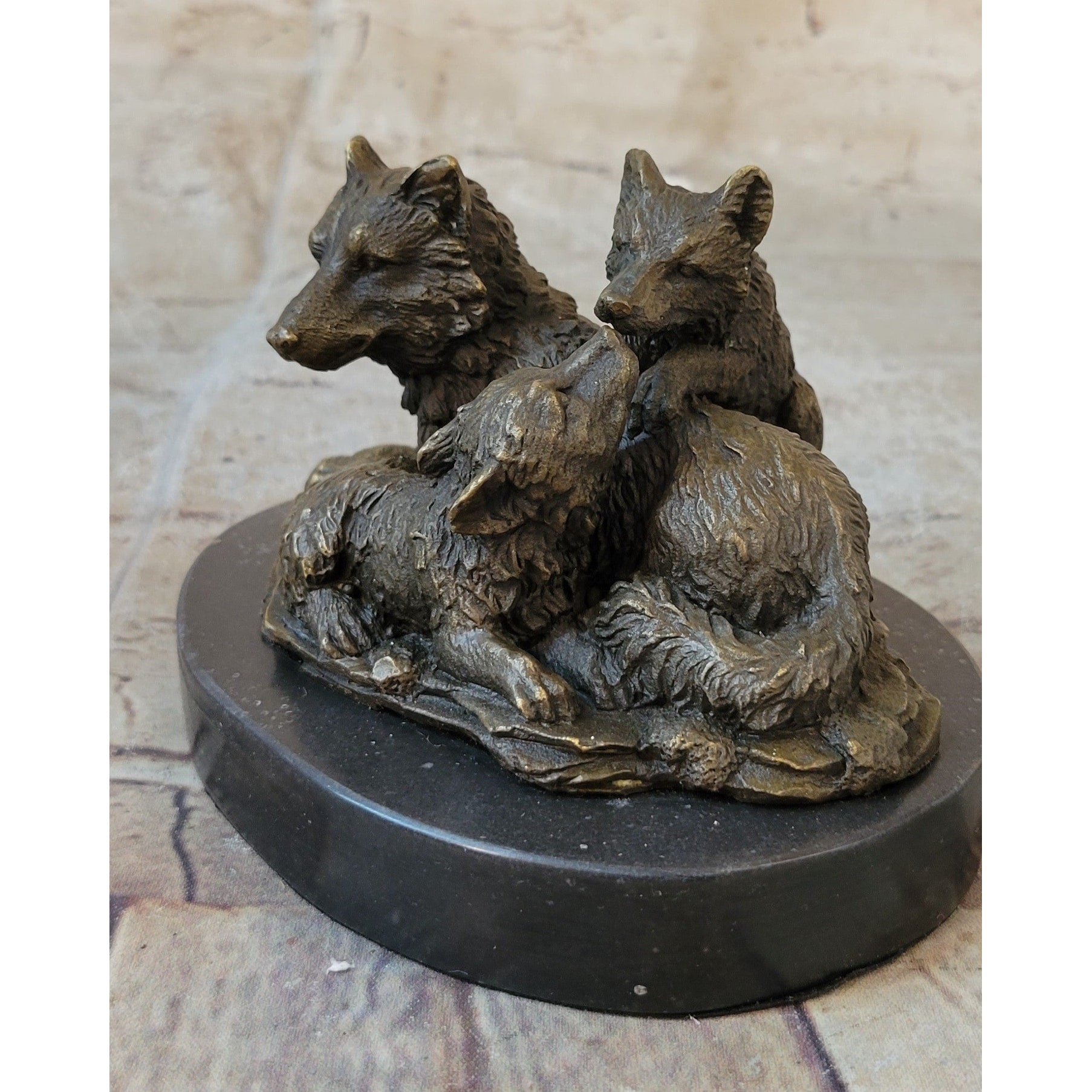 Art Decor Marble Bronze Sculpture Statue Wolf Cub Bust Wild Life Garden Figurine