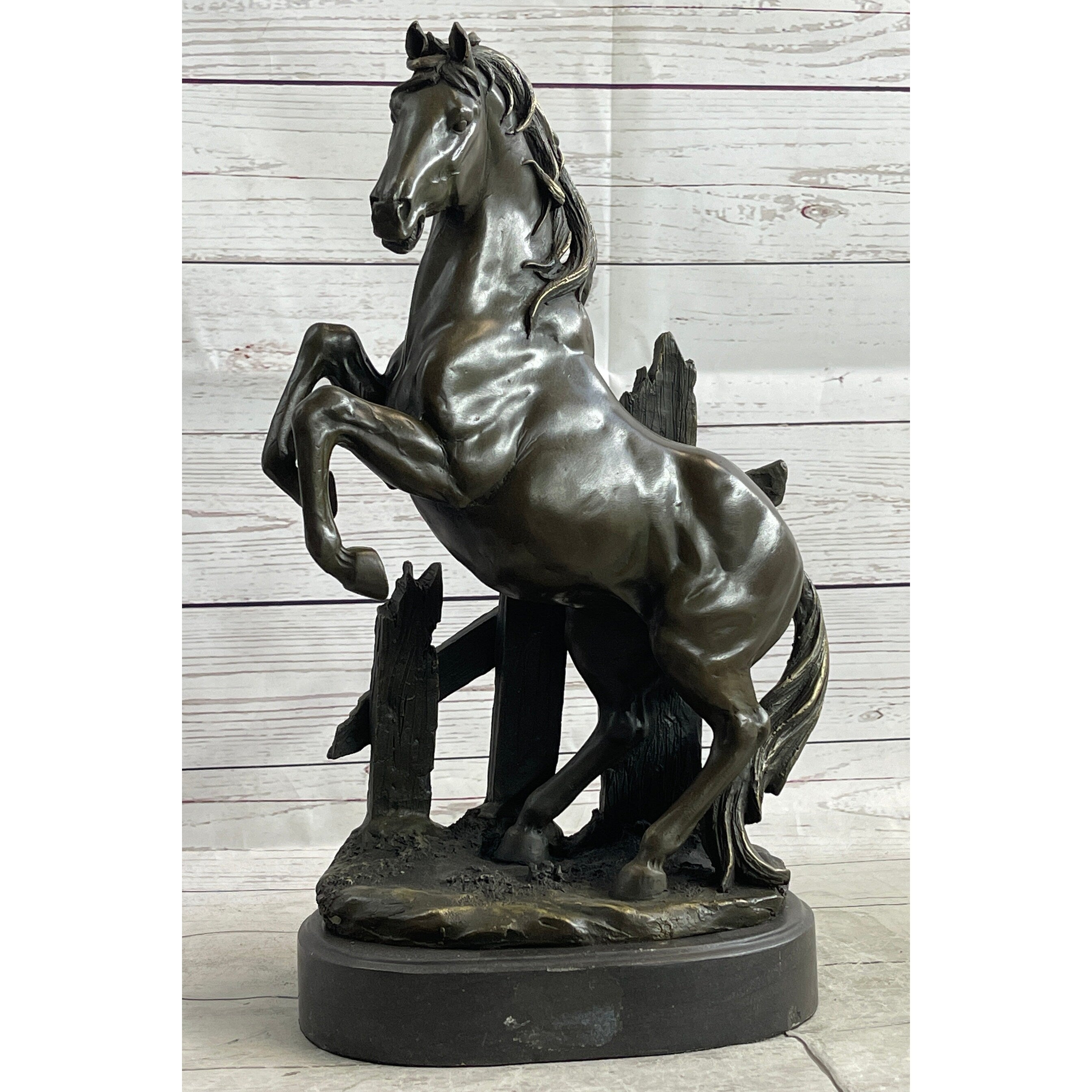 Vintage Horse Figurine Metal Rearing Wild Pony Equine Collectible Bronze Figure