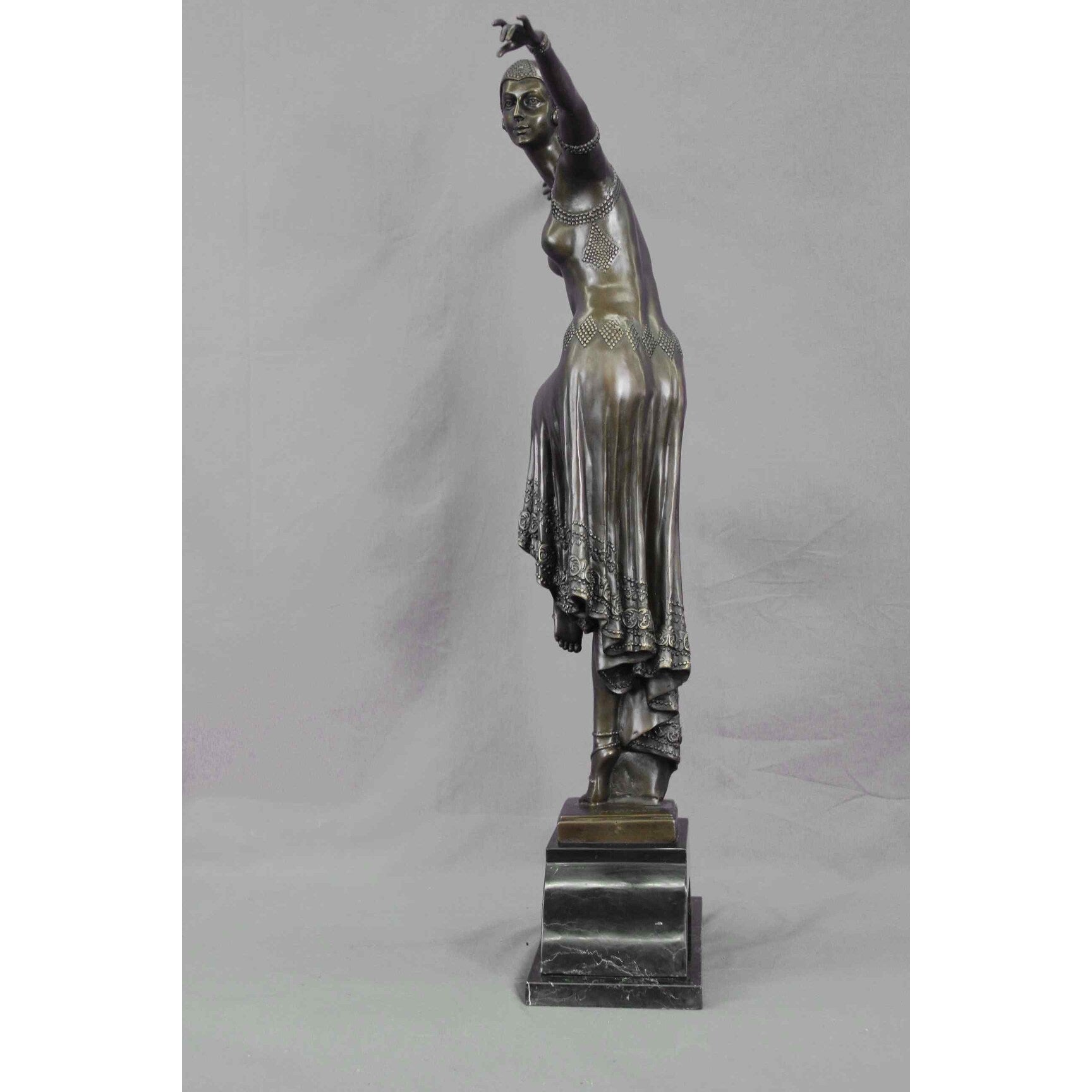 Large Dimitri Chiparus Dancer Art Deco Bronze Sculpture Marble Base Figurine 27 Inches